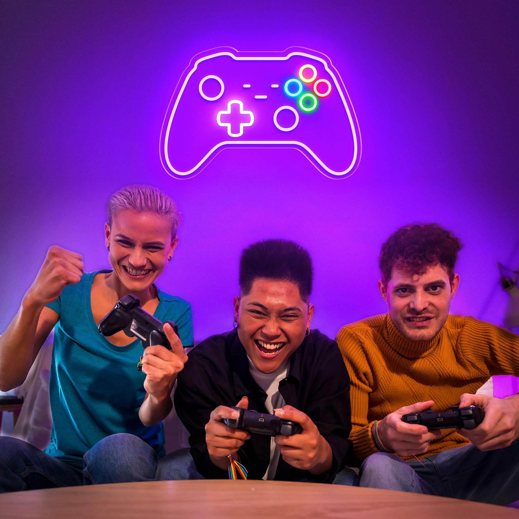 CULOIS Gamer Neon Sign, Gamepad Shaped LED Decor, 16x10.5 inch, Acrylic, Purple-Gamer