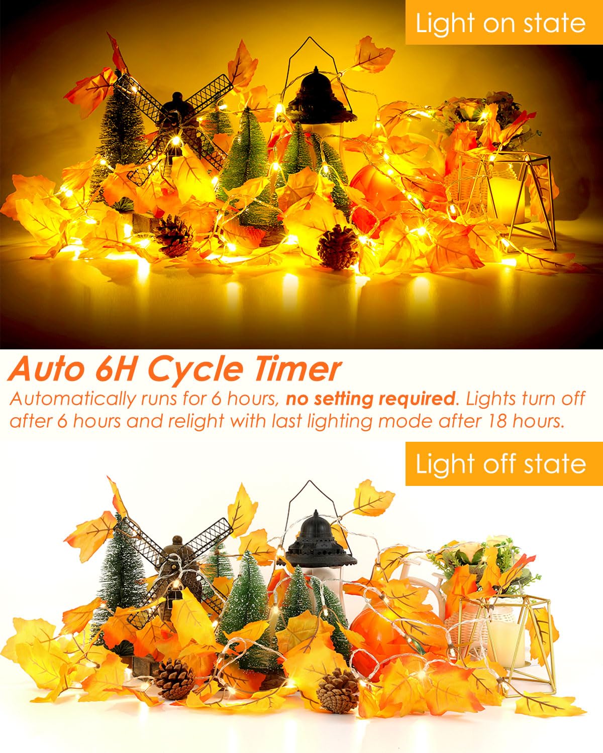 2Pack [8 Lighting Modes & Timer] Fall Decor Maple Leaf Garland With Lights 80Led Battery Operated Waterproof, Fall Decorations For Home Outdoor Indoor Thanksgiving Decor Halloween Friendsgiving Autumn
