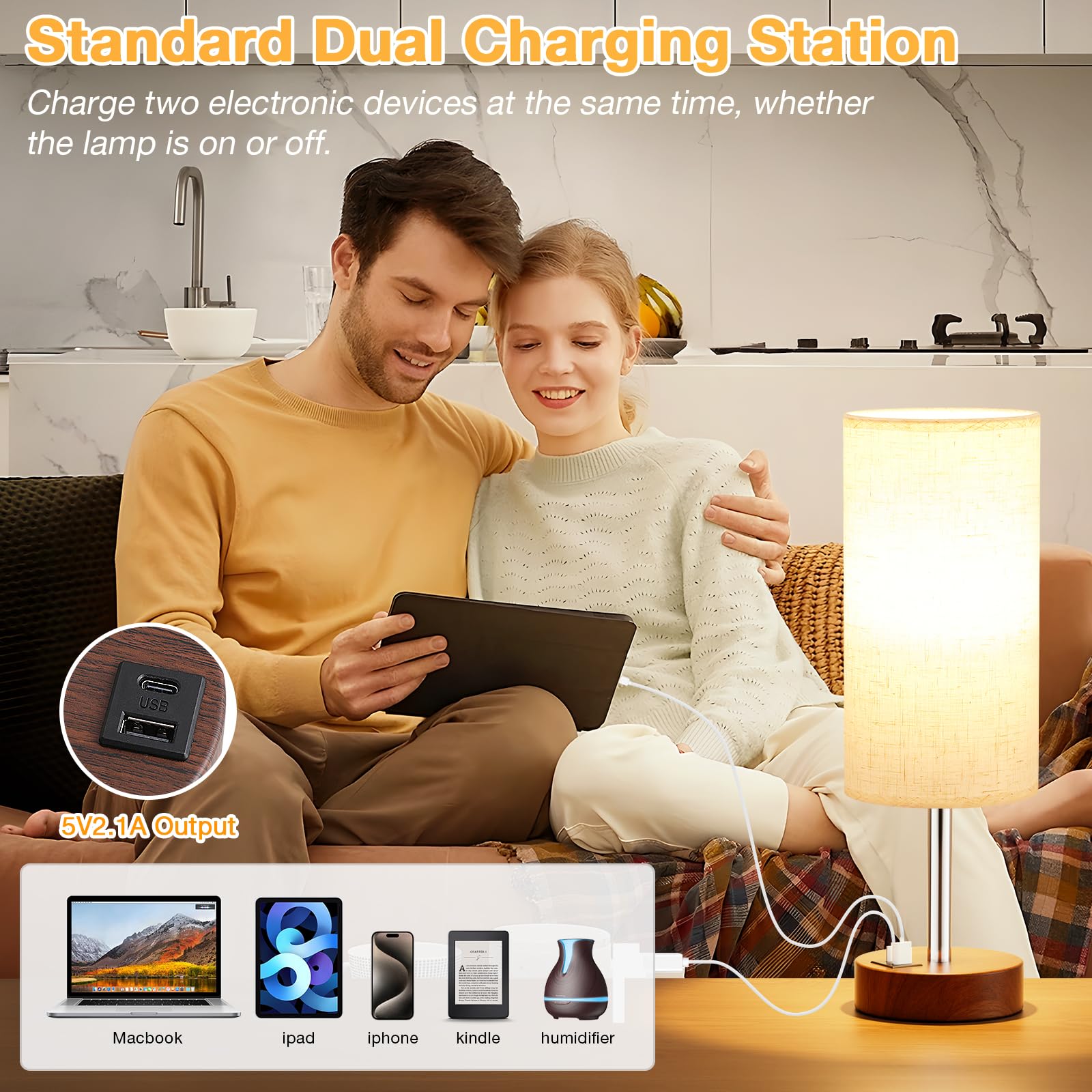 Touch Bedside Table Lamp With Usb - 3 Way Dimmable Redwood Lamps For Bedroom Nightstand, Desk Lamp With Charging Station For Dor