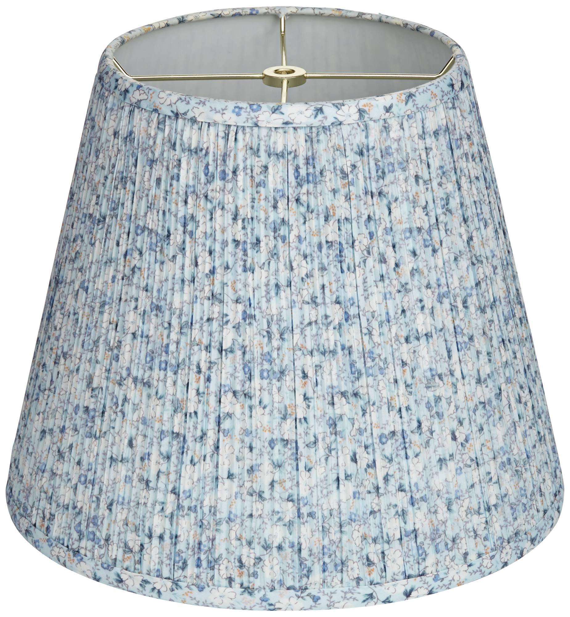 Set Of 2 Hardback Pleat Empire Print Lamp Shades Blue Floral Medium 8'' Top X 13'' Bottom X 10.75'' High X 11'' Slant Spider Wit