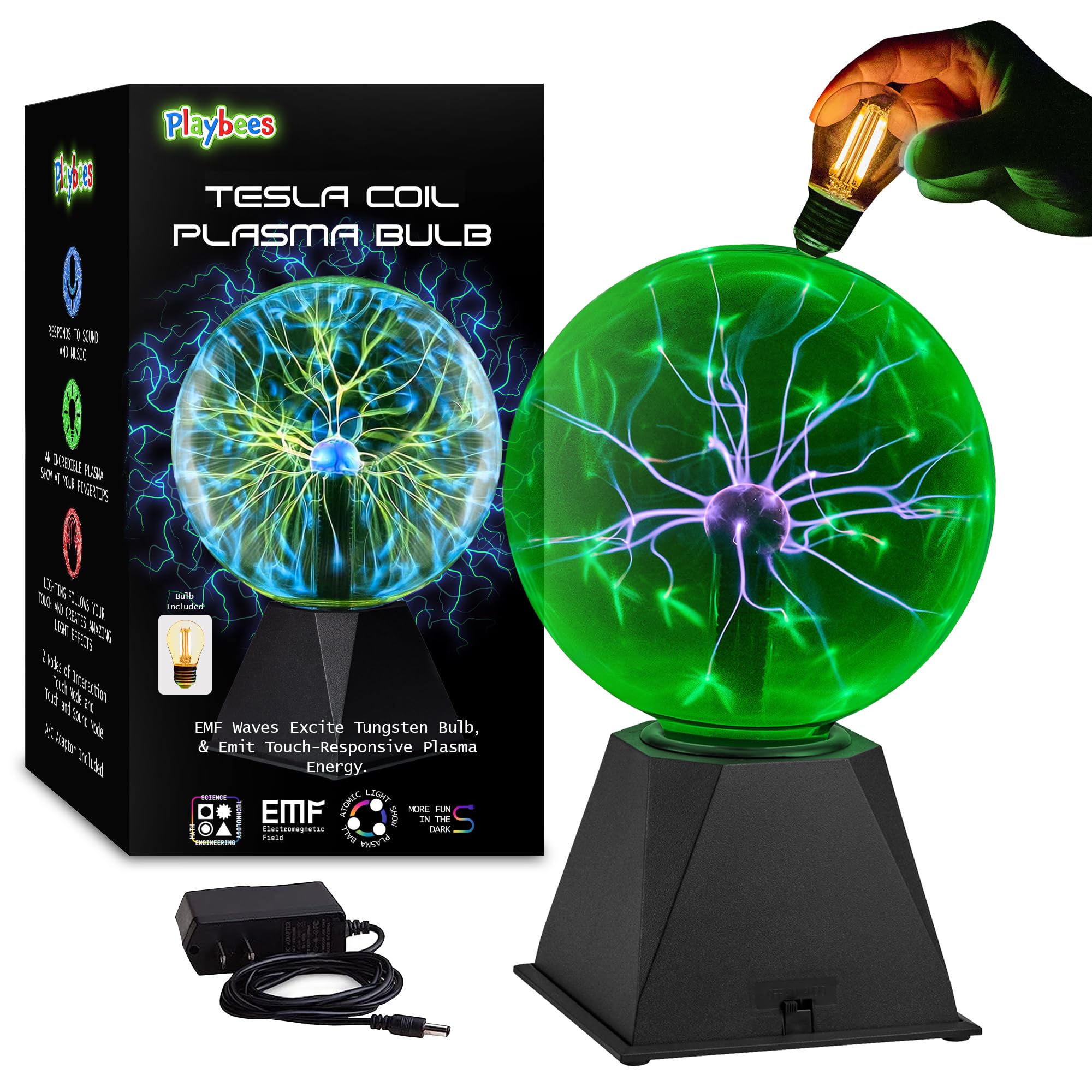 Colorful Plasma Ball - 7 Inch - Tesla Coil Bulb Static Electricity In A Vacuum Pressurized Glass Globe, Nebula Thunder Lightning