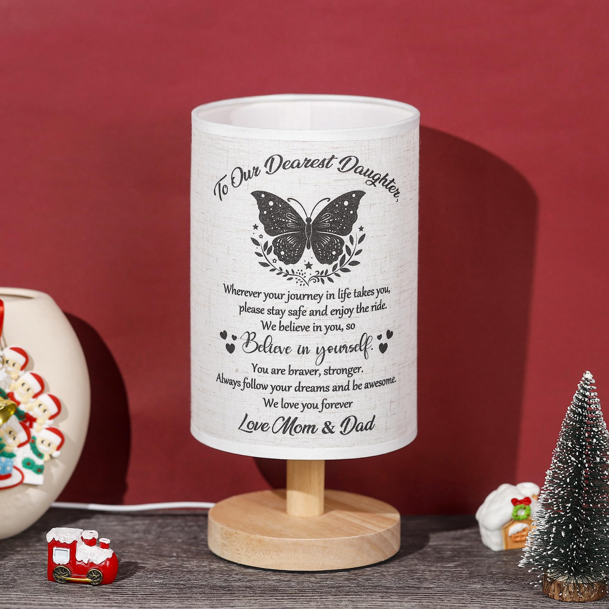 Wsyear Mothers Day Daughter Gifts From Mom Dad Table Lamp - Best Birthday Gifts For Daughter Fabric Wooden Desk Lamp - Graduatio