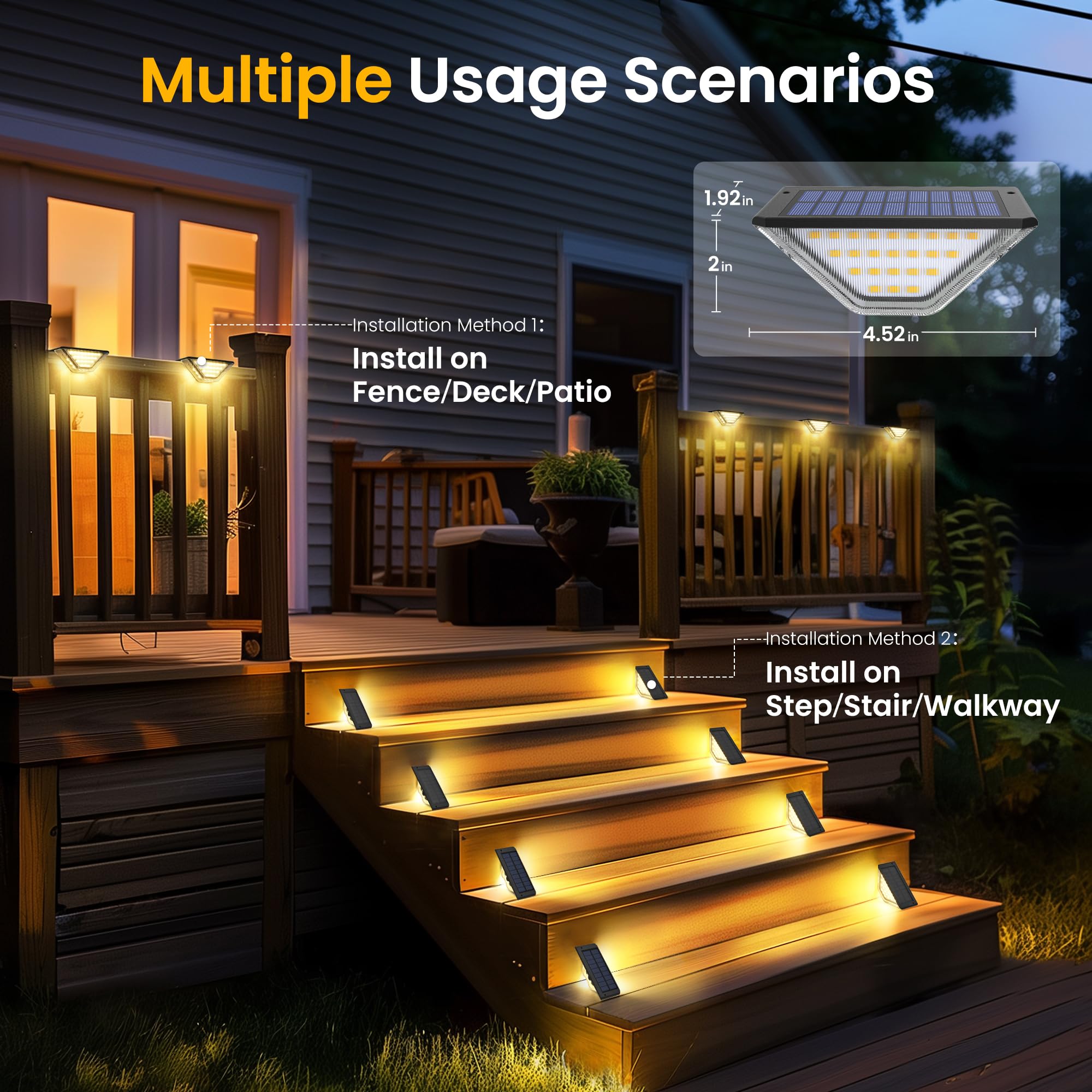 Solpex Solar Deck Lights Outdoor Solar Step Lights For Outside Two-Sided Fence Lights With 33 Leds Waterproof Ip65 For Garden Fence Deck Steps Stair Porch(6 Pack Warm White)