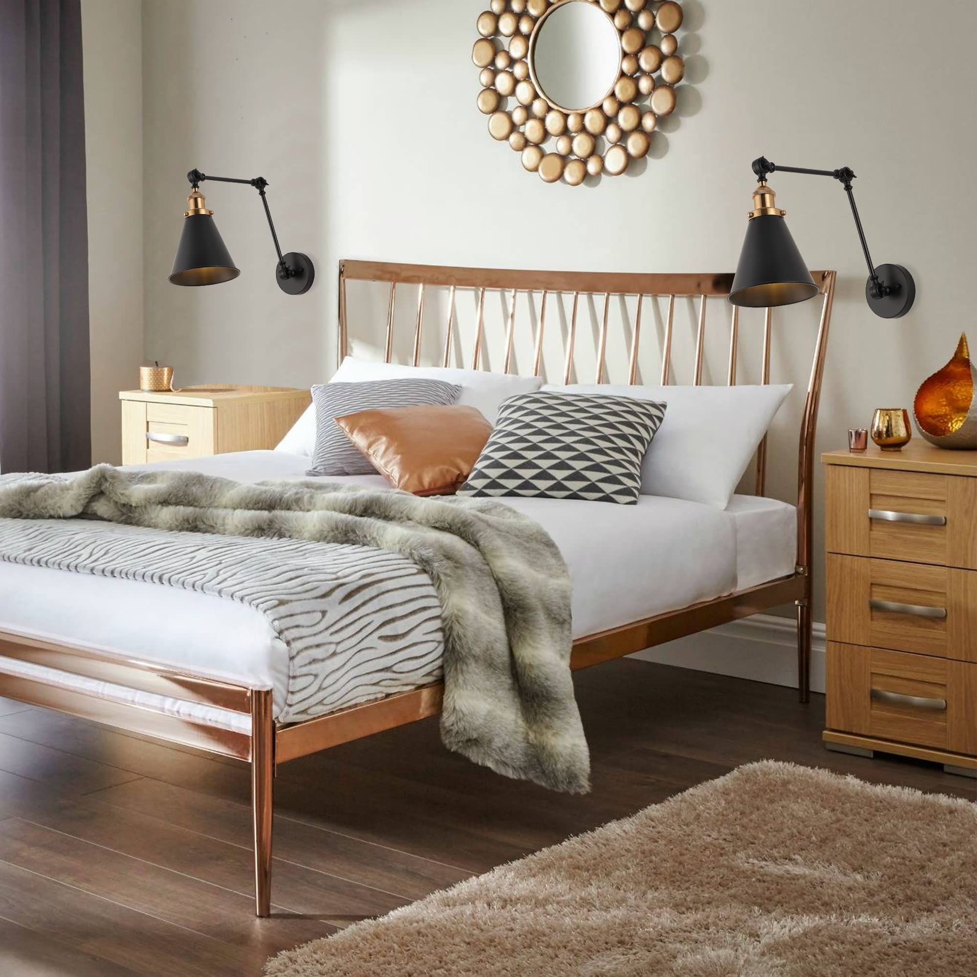 Jonathan Y Jyl7462A-Set2 Rover 7'' Farmhouse Industrial Adjustable Arm Metal Led Wall Sconce Rustic Bohemian 2700K 4W Bulb For E