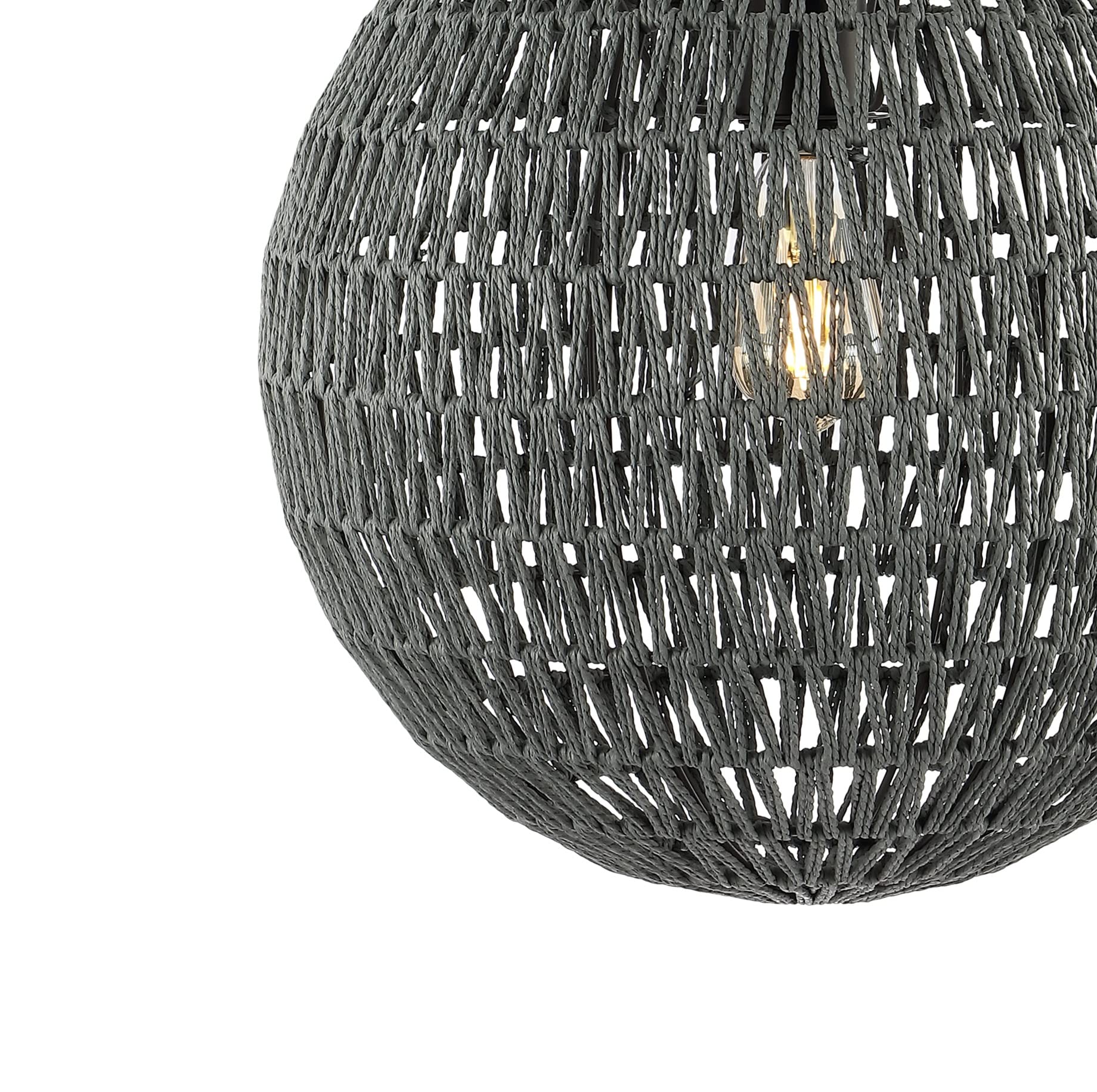 JONATHAN Y Luna 1-Light Pendant, 15.75in Woven Rattan/Iron, Gray/Black, Model JYL6503D, Adjustable for Dining Room, Living Room