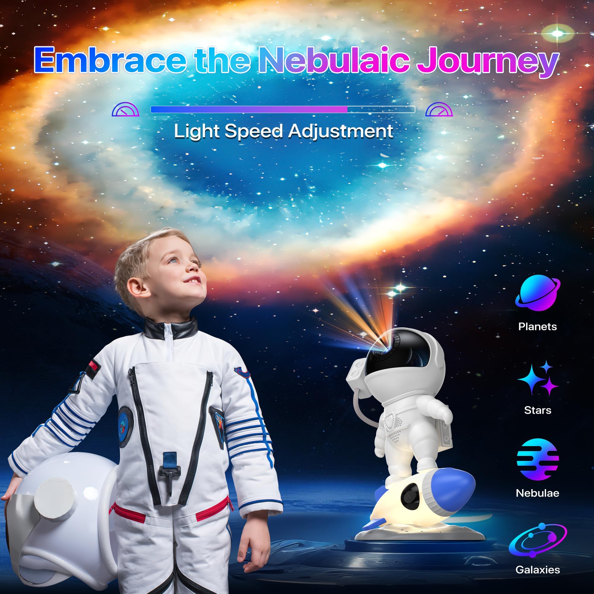 FlyLily Galaxy Projector, 12 in 1 HD  tarium, Astronaut Design, ABS Material, White, Model BL-HJ07