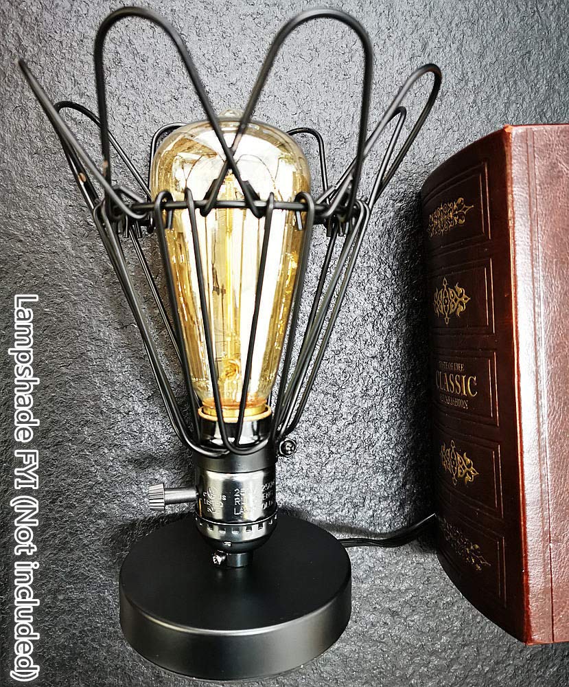 YUANKANG Edison Desk Lamp, Industrial Retro Metal Table Lamp, 3.39in Size, Black, Model YKDTTD, Plug-in with On/Off Switch