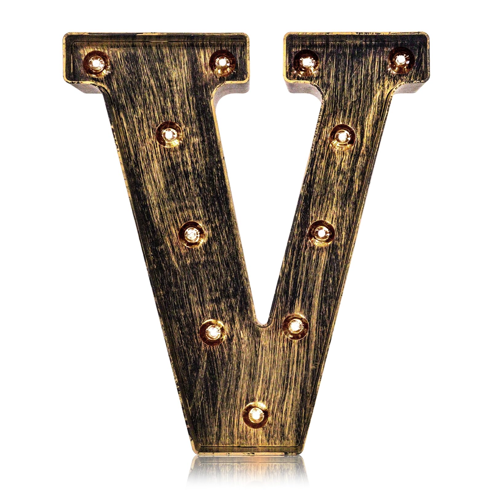 OYCBUZO Vintage LED Marquee Letter Sign - Golden Black, Model: Vintage-Letter-22, Light Up Alphabet Decor for Events and Home