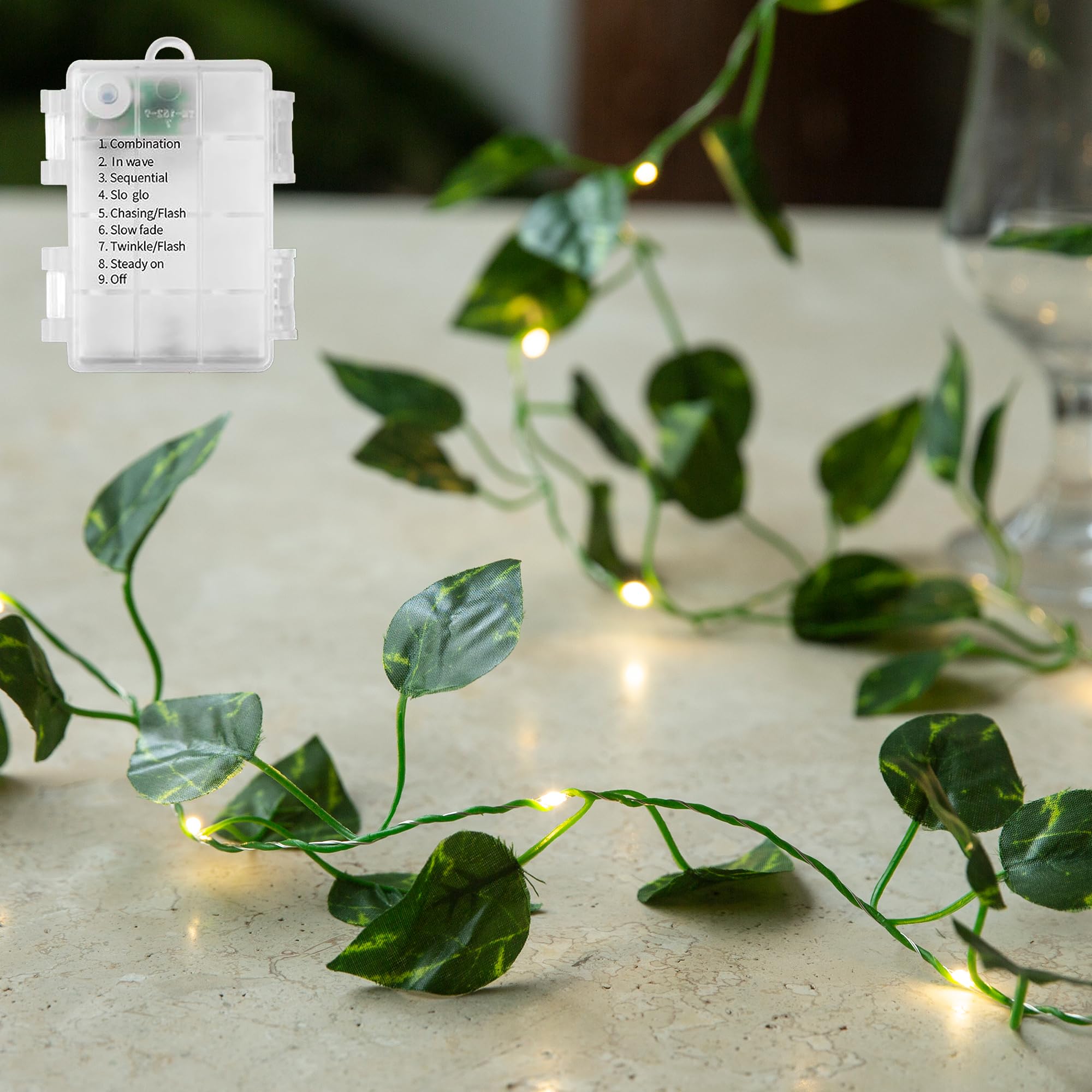 NWLIGHT 33 Ft Vine with Pothos String Lights Battery Operated  8 Flashing Model Waterproof 100 LEDs Artifical Ivy Leaves Vine String Light for Garland Bedroom Wedding Party Holiday Patio Decor