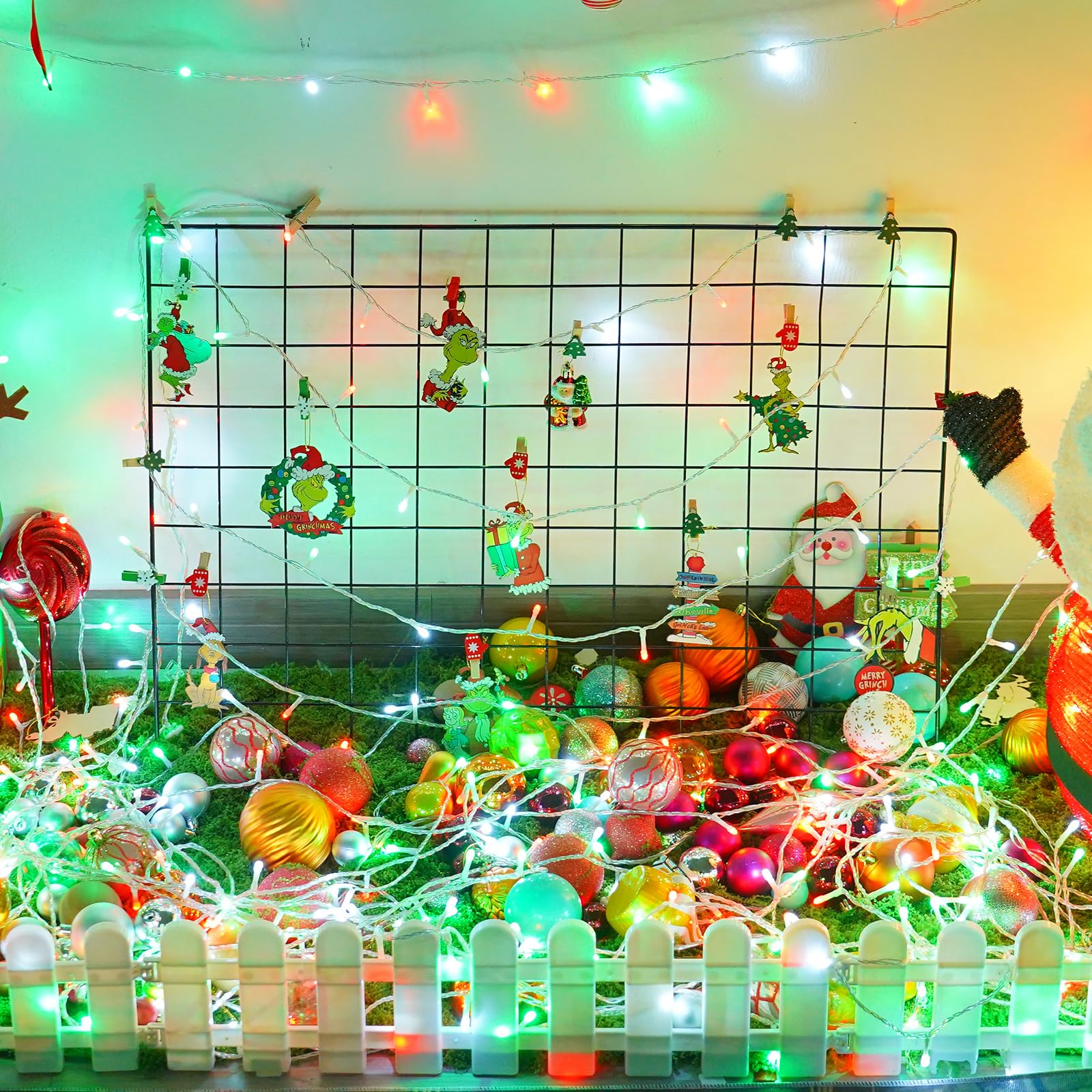 Yeguo 165Ft 500 Led Christmas Lights Outdoor Waterproof  Clear Wire String Lights Indoor Plug In  8 Modes Clear Wire Twinkle Tree Light For Xmas Party Garden(Red White And Green)