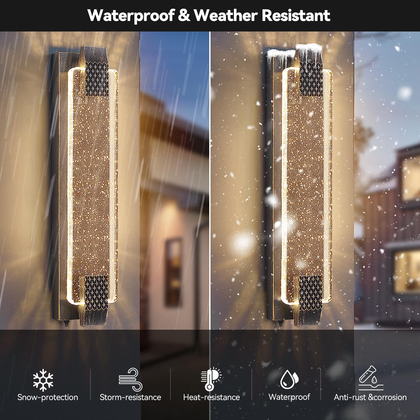 camuucci Dusk to Dawn Outdoor LED Sconce Light, 23.6 Inch, Bronze, Waterproof Crystal Bubble Glass, Model HWJGD-02