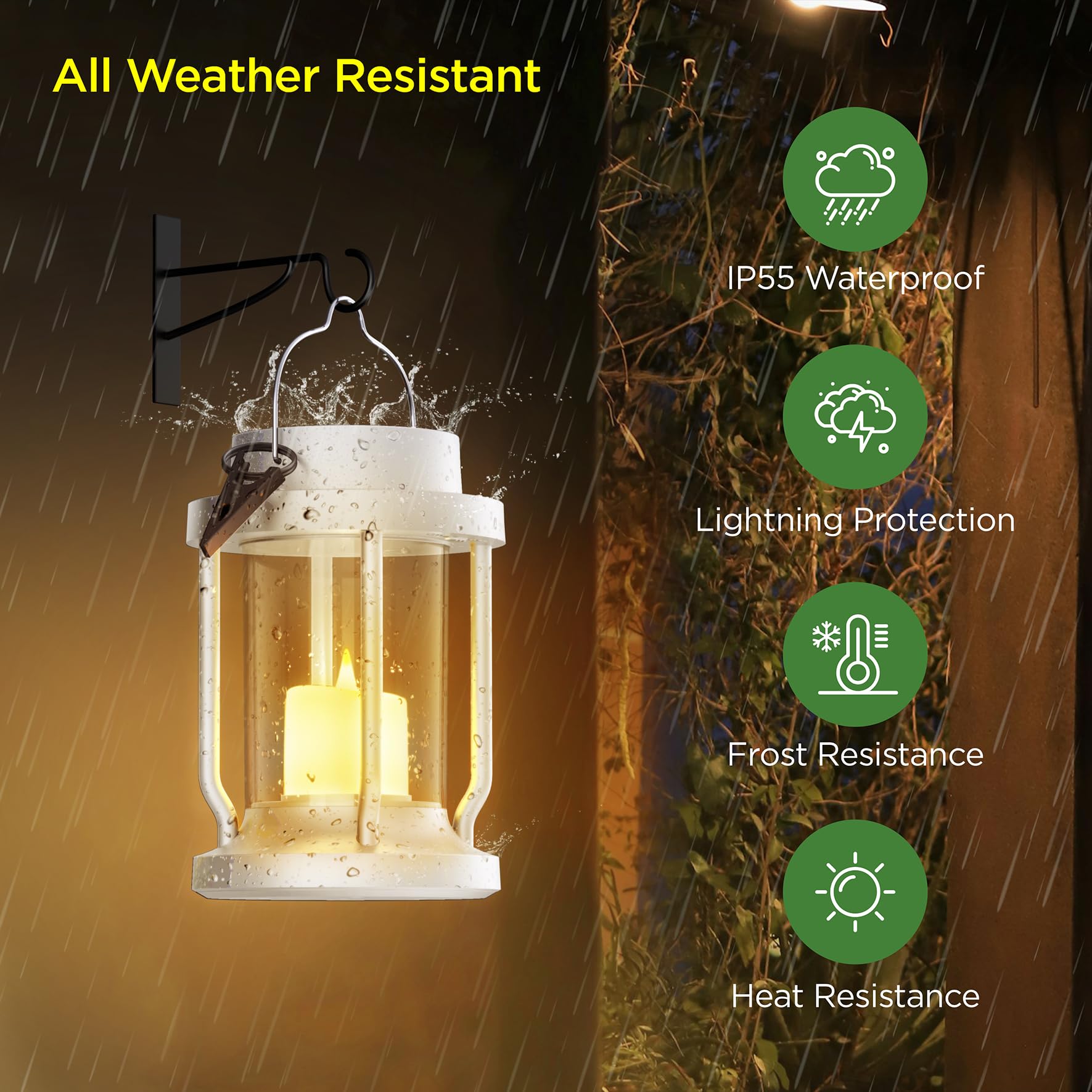FriutShine Solar Lantern - Flameless Candle, Weatherproof for Outdoor/Indoor Use, 2 Pack, White, Model L01