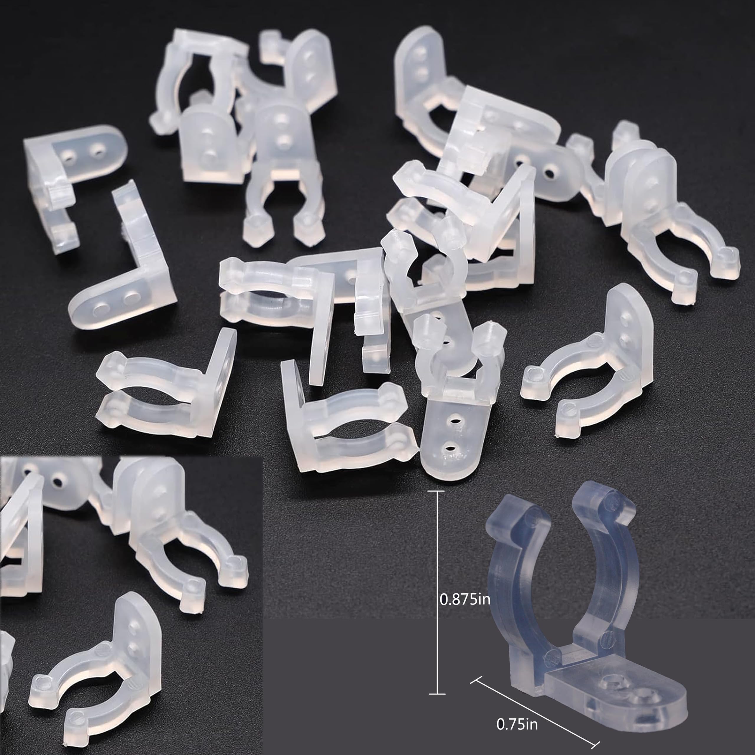 TiTiToo Neon LED Rope Clips with 100 Screws, Transparent, 50 Pieces, Model TiTiToo001, Plastic Material