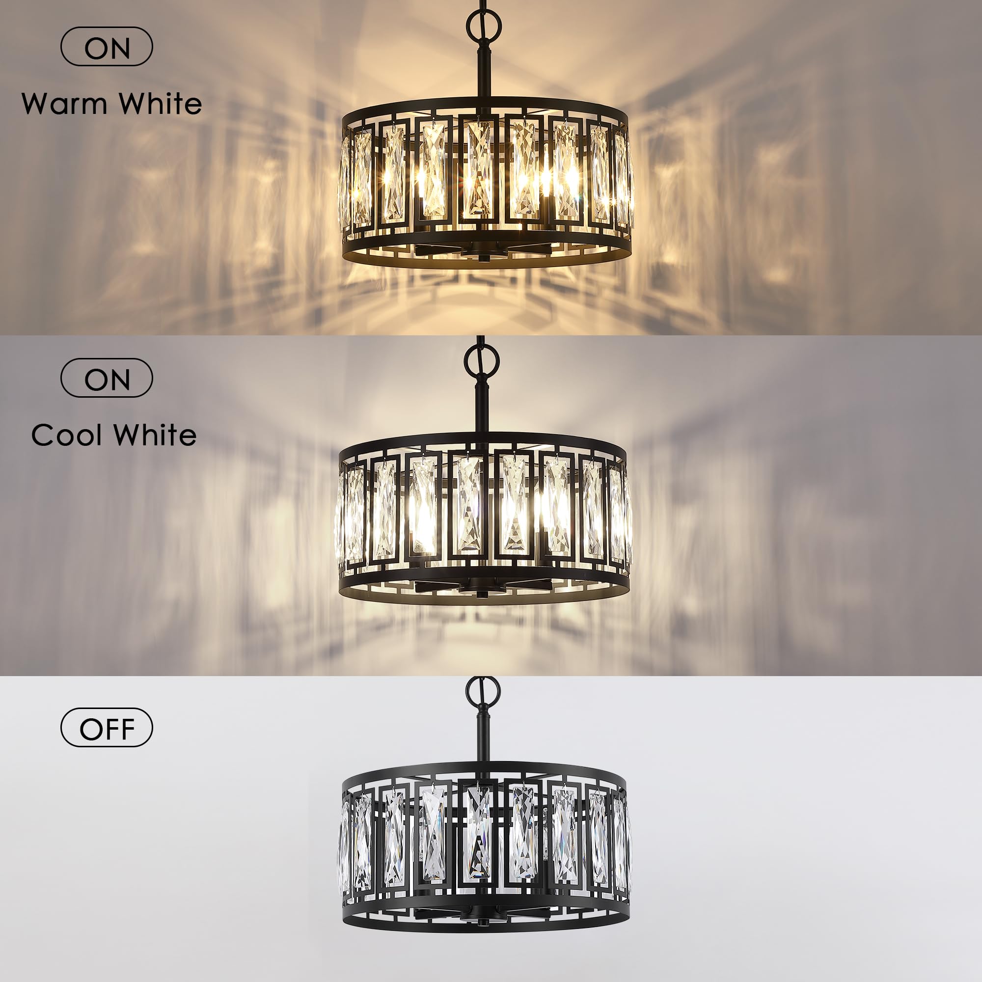 Giiland Modern Crystal Chandelier, 4-Light Pendant Fixture, Adjustable, Matte Black, Large, Model H210099-4CH-BK for Dining Room or Kitchen