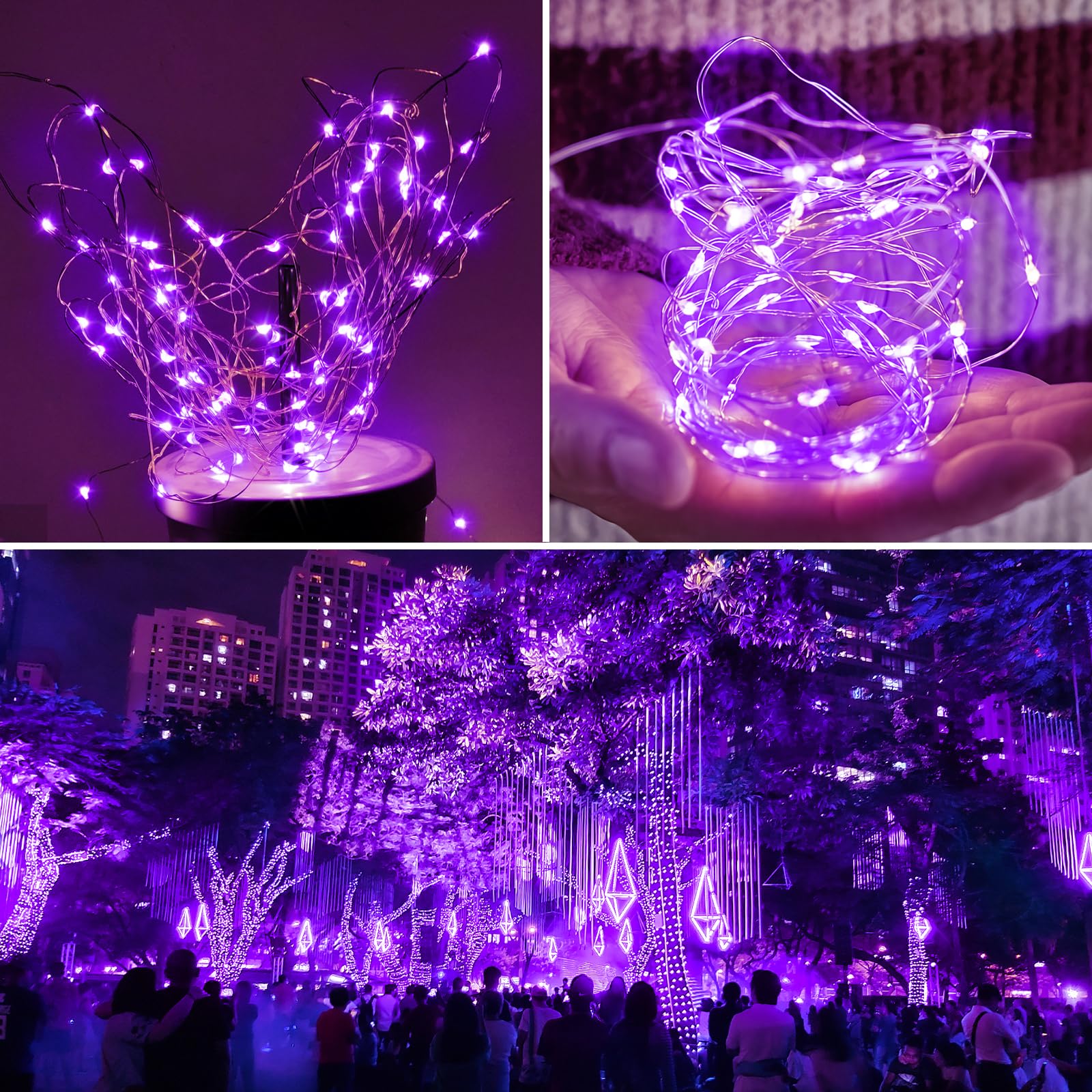 Selarlyt Solar Fairy Lights 200 LED, 8 Modes, Purple, Upgraded Oversize Lamp Beads, Outdoor String Lights