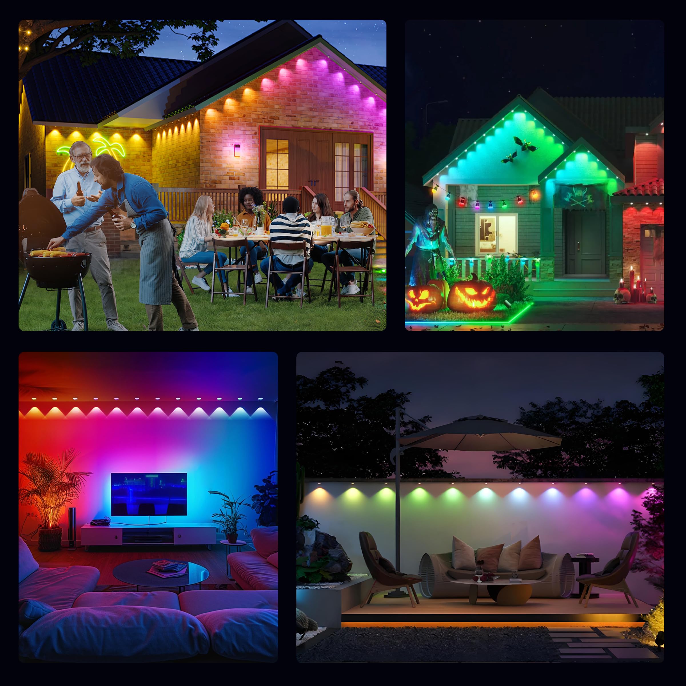 UPONELED Outdoor LED Lights, 120FT RGB Waterproof Eaves Light, App/Remote Control, Model UPLEL-120, White