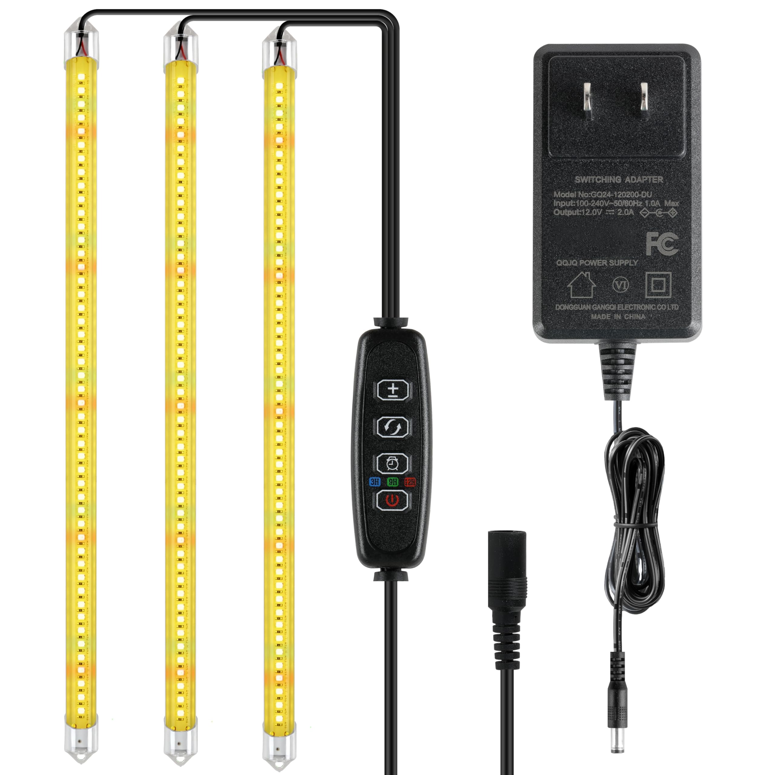 iPower 40W LED Plant Grow Light Strips, Full Spectrum, 3 Tubes, Yellow, Auto ON/OFF Timer, 10 Dimmable Levels, for Indoor Plants