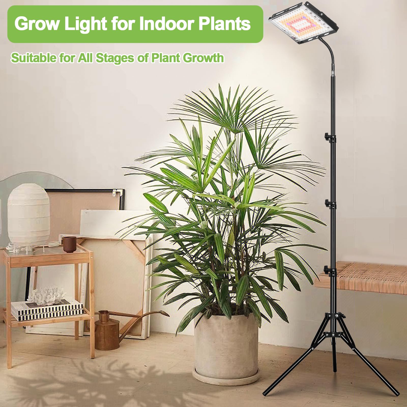 LBW Full Spectrum LED Grow Light for Indoor Plants, Adjustable Tripod 21-68in, Black, Ideal for Tall Houseplants, Large One Head