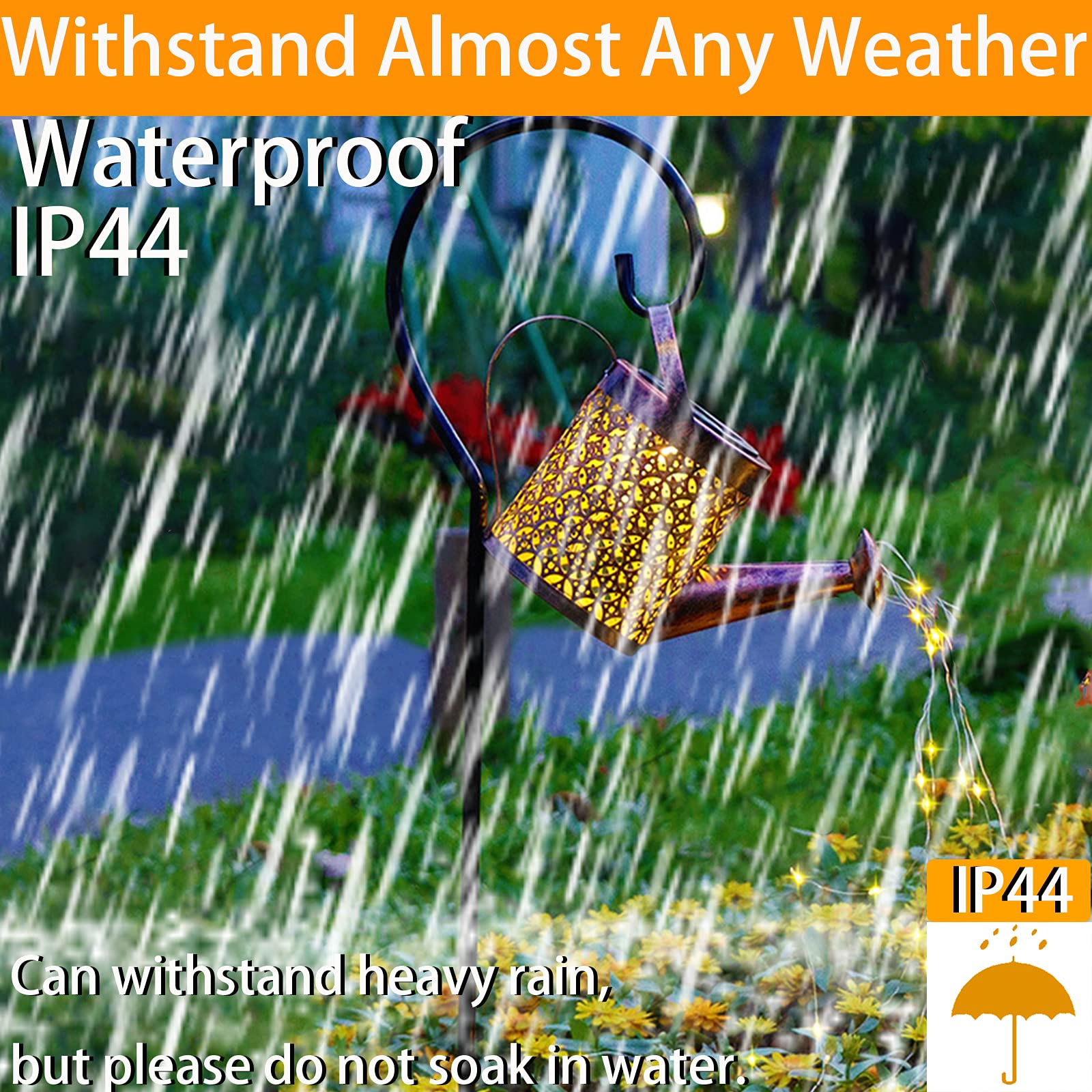 Merrytech Solar Lanterns Outdoor Waterproof Metal Watering Can with Hook - Garden Decor Path Lights for Mom and Grandma