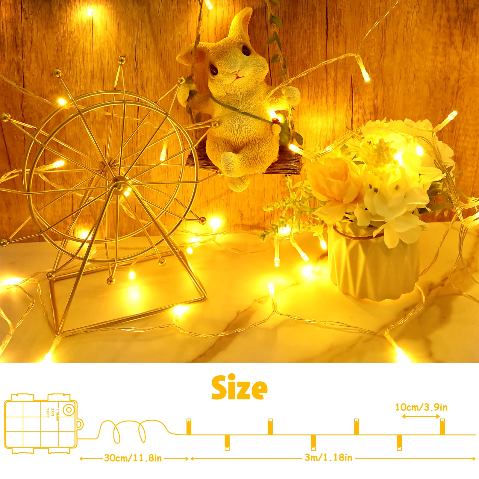Cshare String Lights Outdoor Waterproof 9.8Ft 30 Led, Warm White Fairy Lights Battery Operated With Timer Clear Wire For Indoor