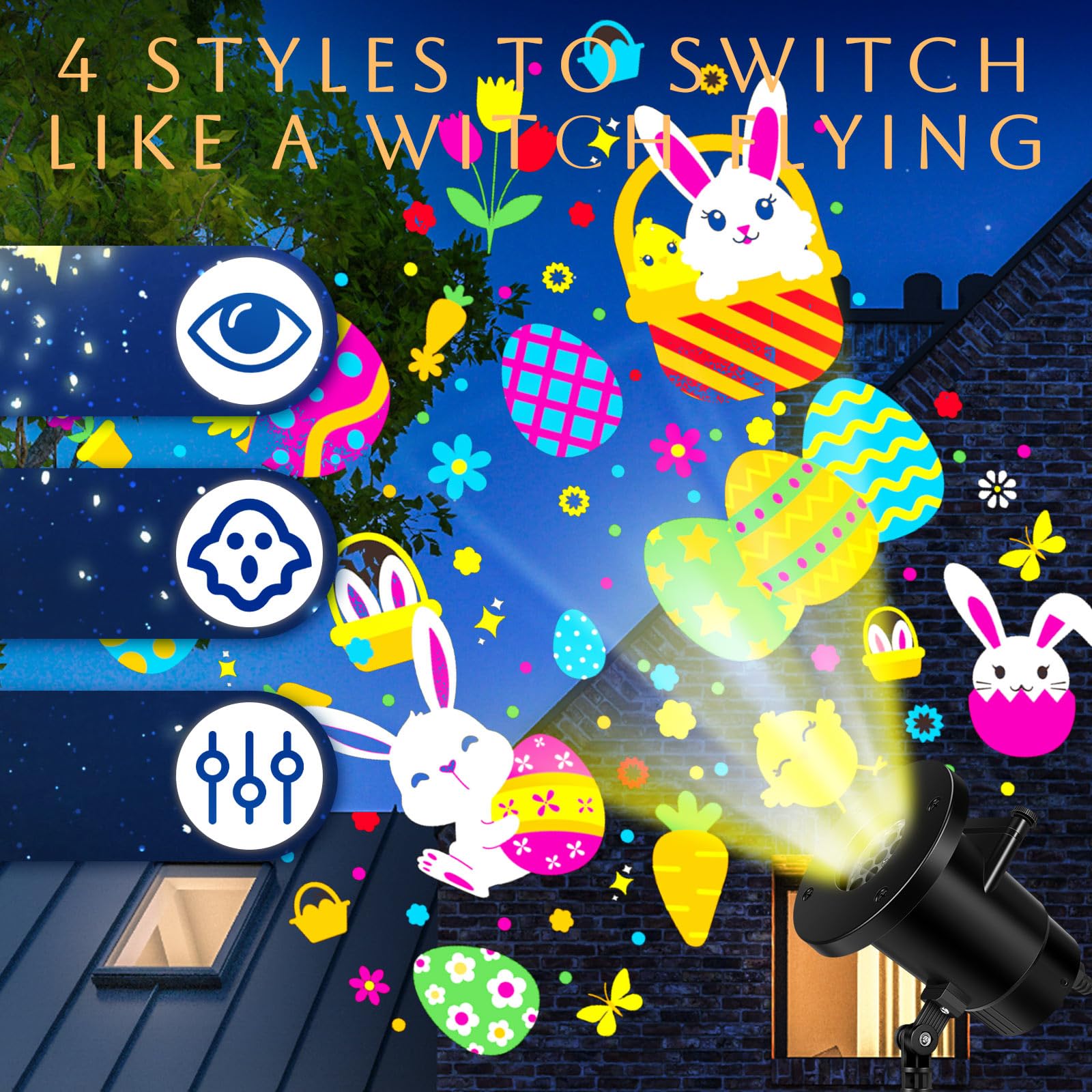 Lingvee Holiday Projector Light - Waterproof LED Landscape Lamp, Bunny Slides, Black Body, Model LET-Lingvee-0123