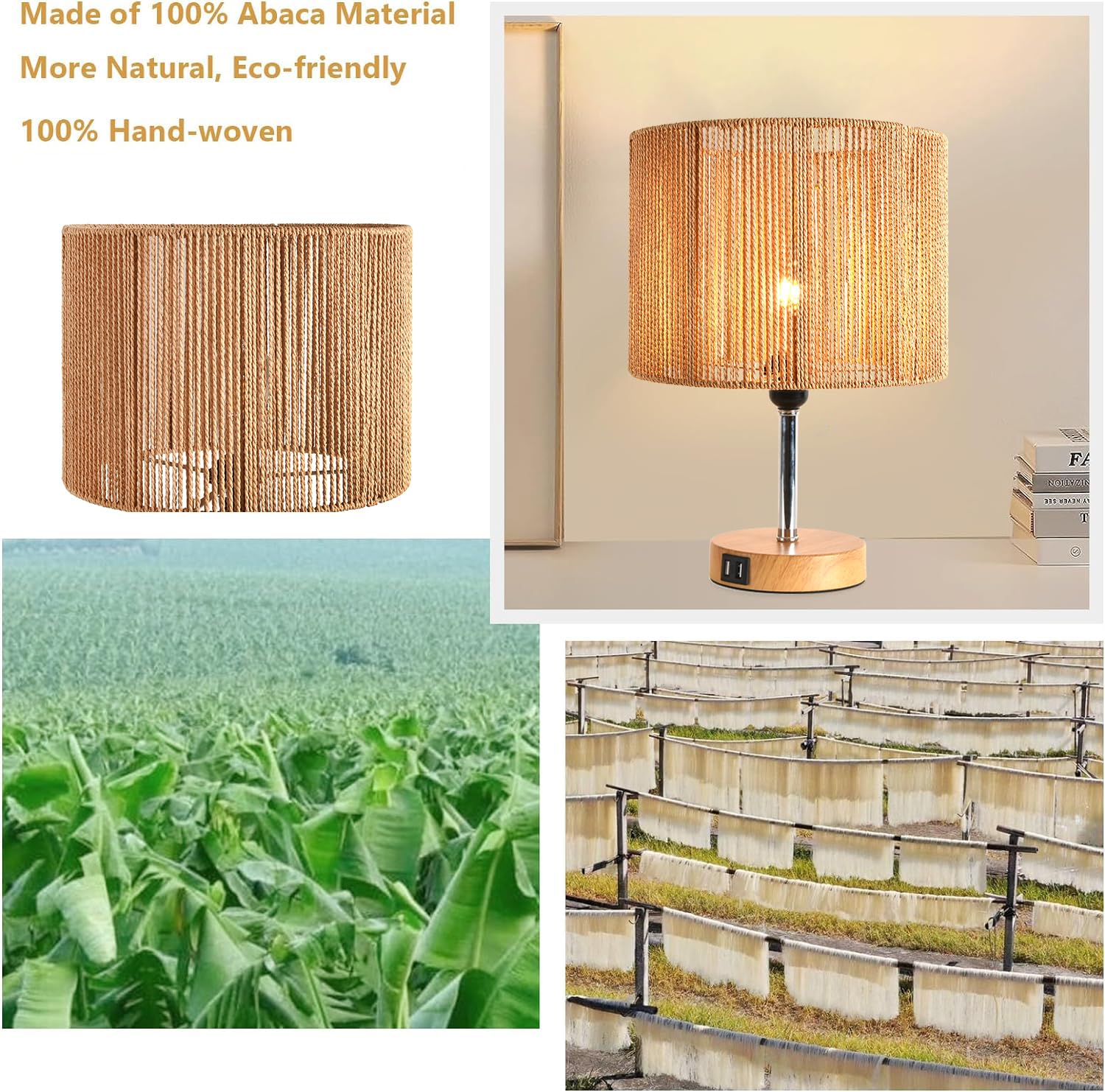 Boho Lamp Shades,Small Lamp Shades For Table Lamps,Wicker Drum Bell Lamp Shade For Floor Lamps,Vintage Rattan Lampshade For Hang
