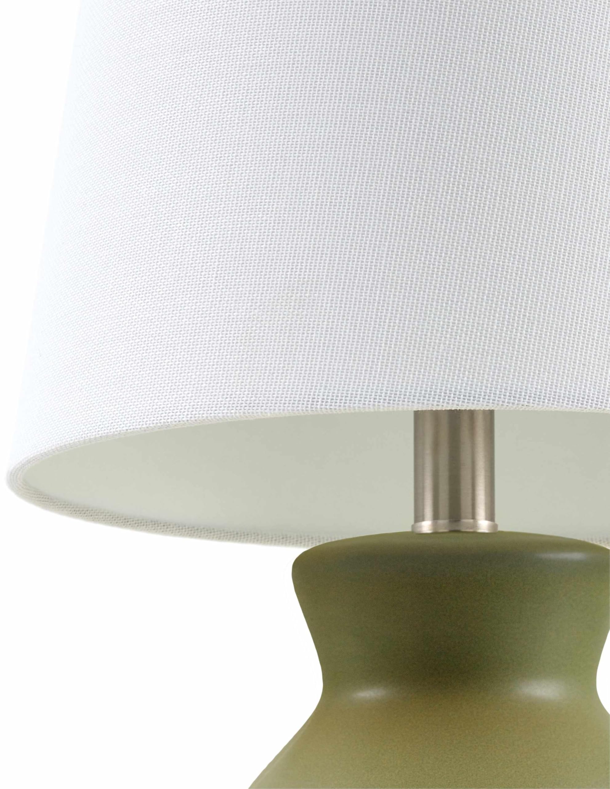 BoutiqueRugs Ceramic Bedside Table Lamp, 15inH, Green/White, Shade Cotton, Model SPXZVB5, Boho Style for Bedroom and Living Room