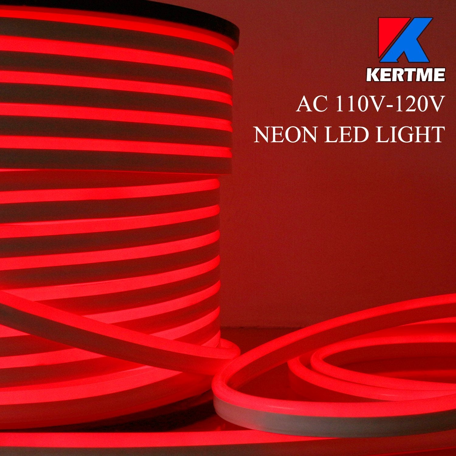 KERTME Neon LED Light Strip, Flexible, Waterproof, Dimmable, 32.8ft, Red, Model Neon LED-R-10M, 23 Keys Remote for Home/Garden Decor