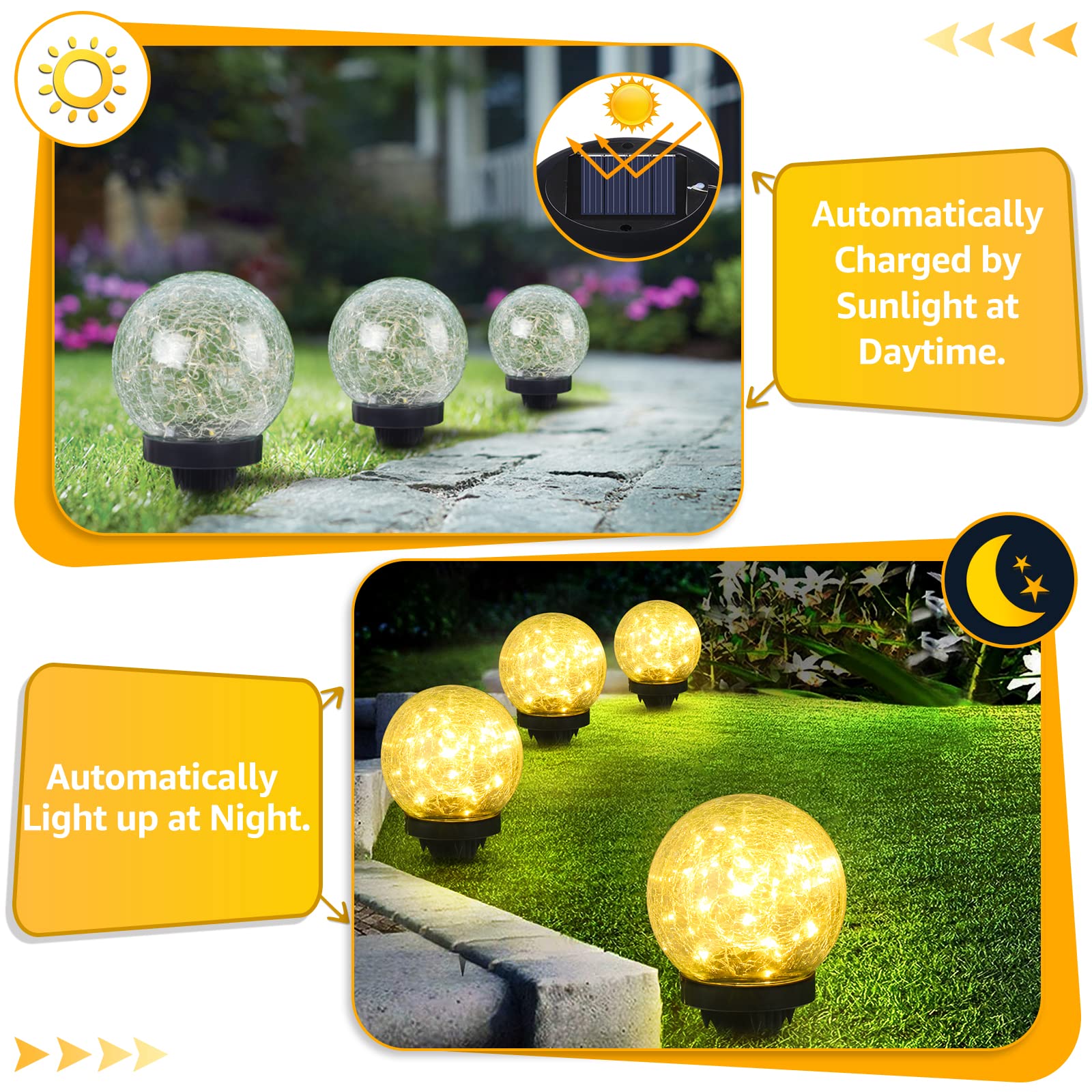 ASOMST 2-Pack Solar Garden Lights,  ed Glass Ball, Waterproof, Warm White, Model OKDMX-NSMJ-2-001