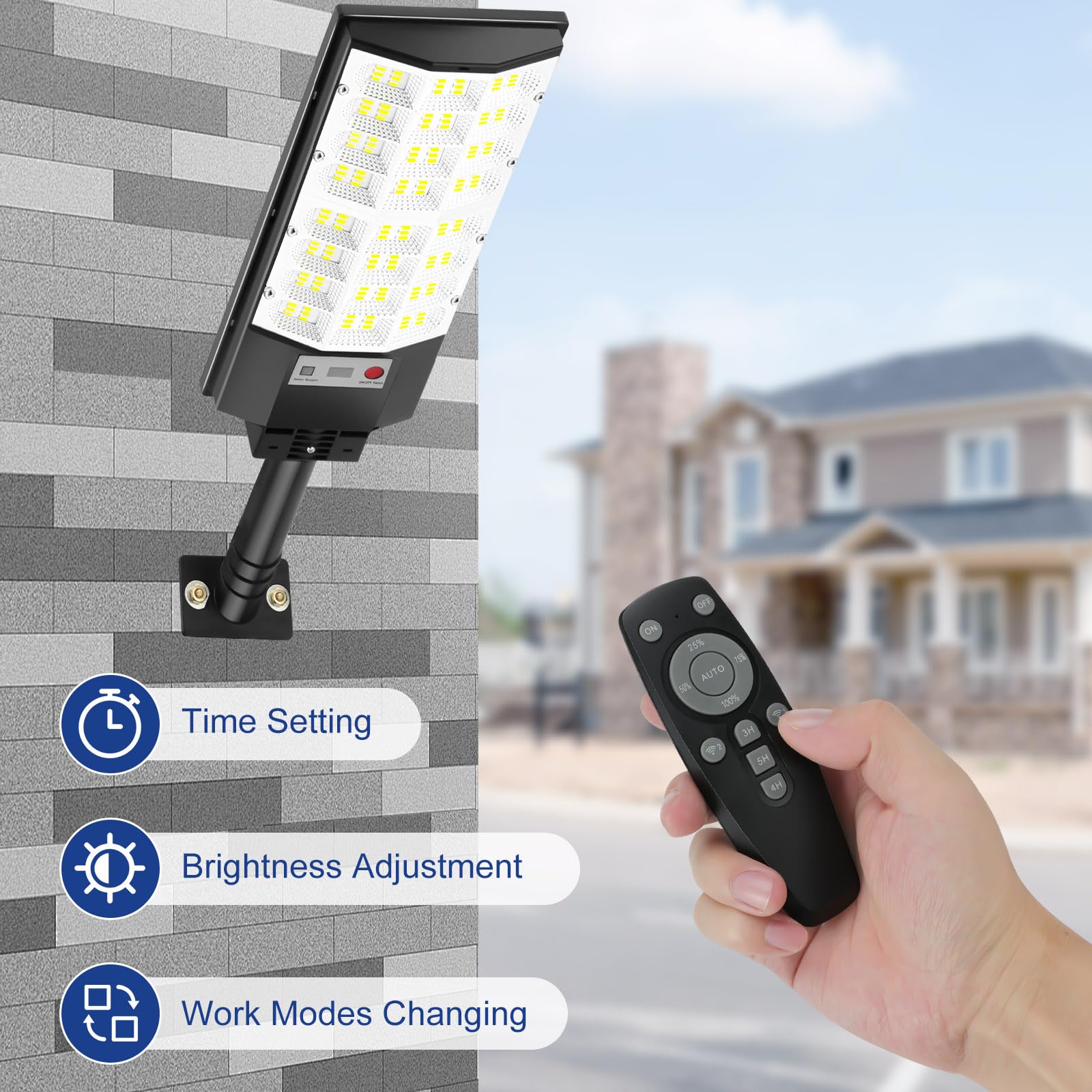 Atoechie 4 Pack Solar Street Lights  Outdoor Flood Light With Dual Motion Sensors  Dusk To Dawn  6500K Dimmable Security Lamps With Remote Control  Ip66 Waterproof Solar Powered Parking Lot Lights