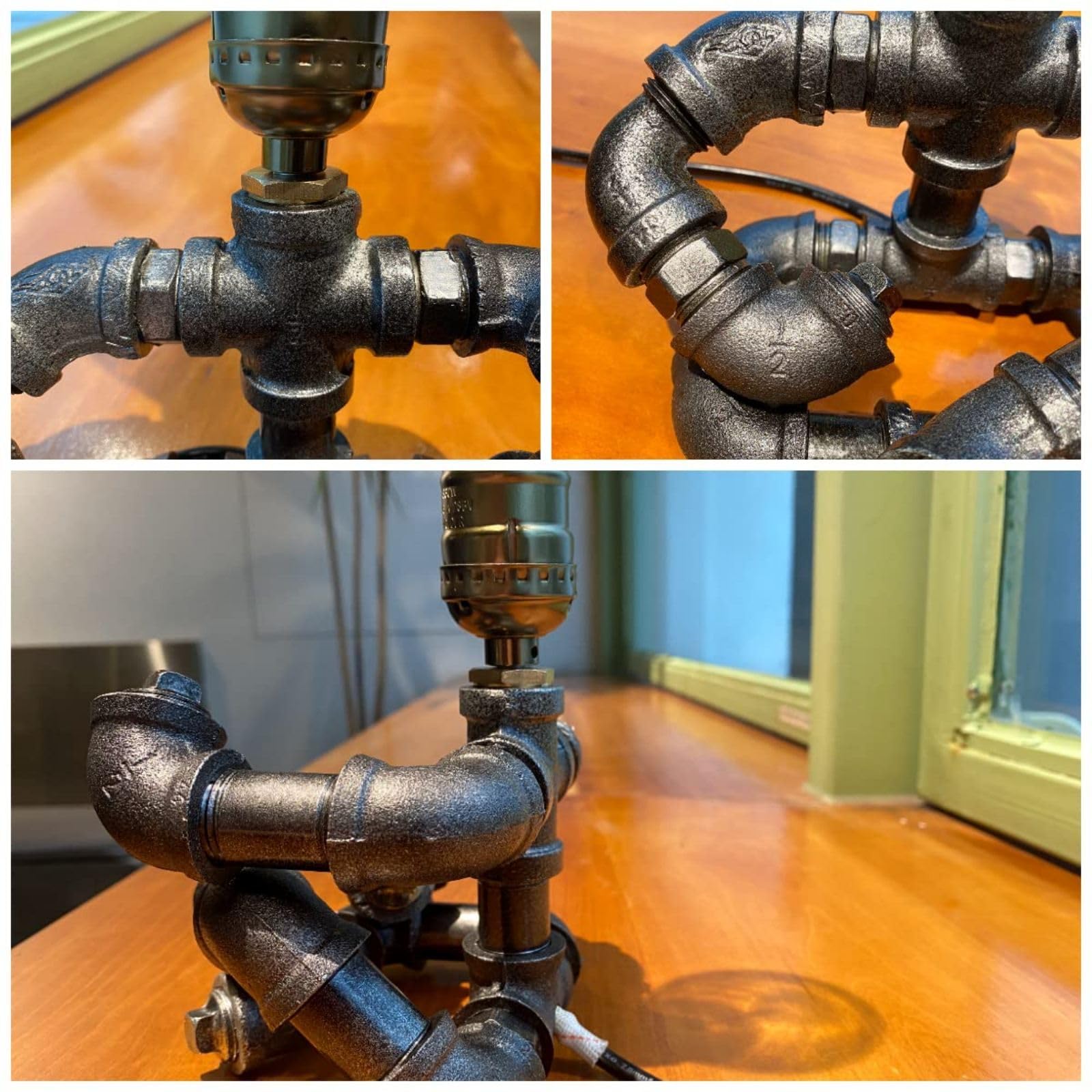 Wibota Music Guitar Table Lamp Art Decor Guitar Stuff Cool Gifts For Music Art Lovers Microphone Players For Men Steampunk Pipe Man Edison Bulb Lamps Retro Guitars Metal Pipe Industrial Robot Lights