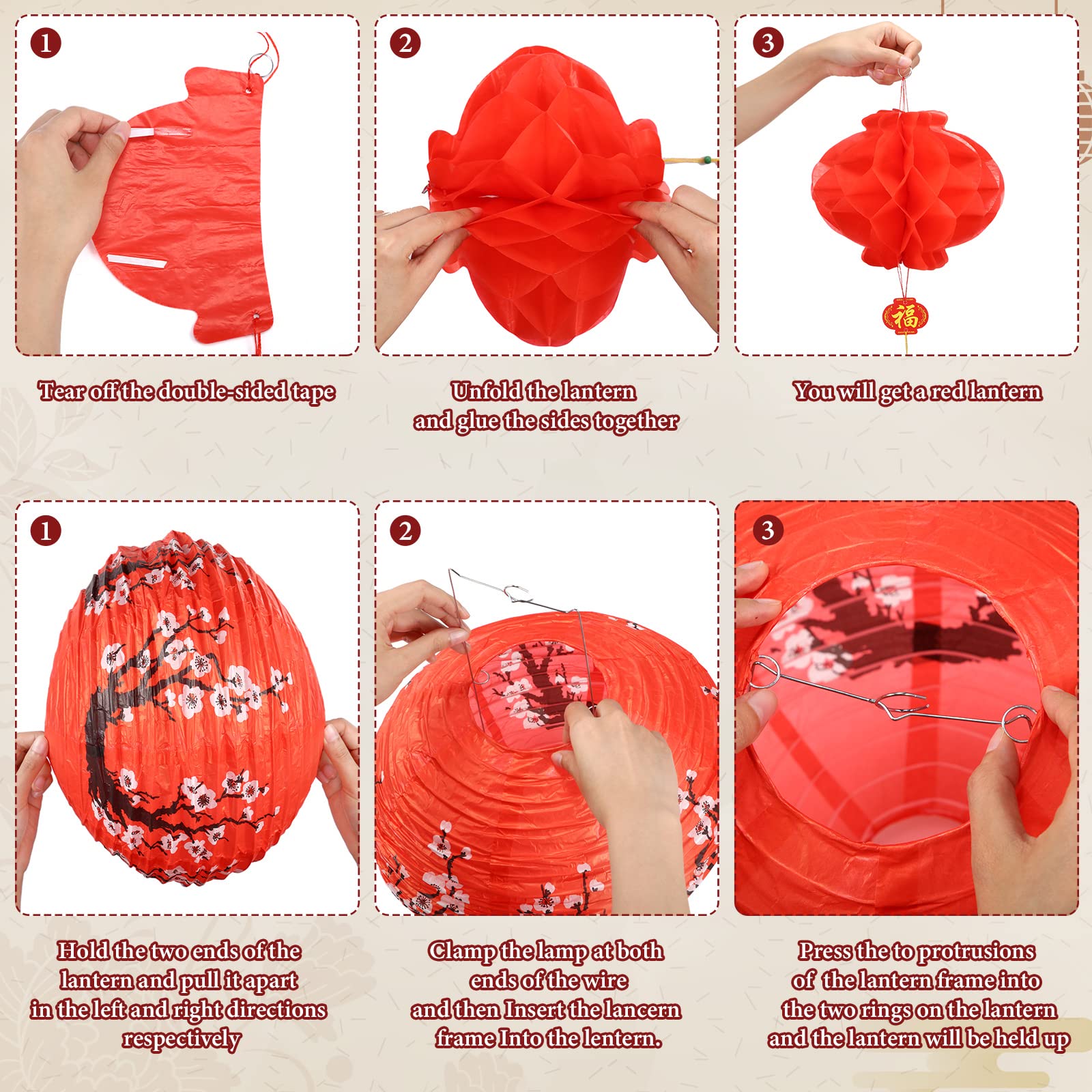 Fumete 20 Pcs 12" Chinese Japanese Paper Lanterns And 8" Red Lanterns Hibachi Party Decorations Cherry Blossom Decorative Hanging Lanterns For Chinese New Year Home Restaurant(Red, White)