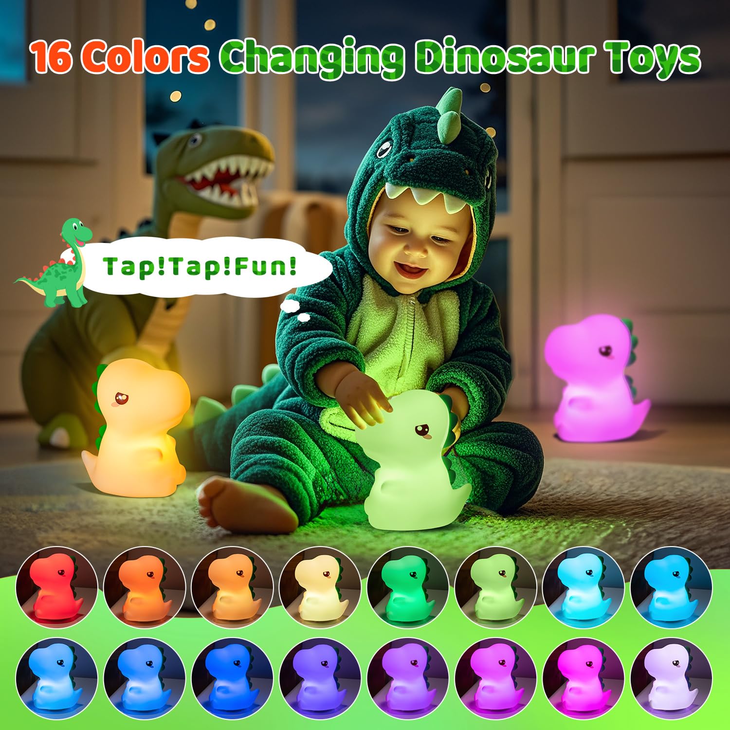 One Fire Dinosaur Night Light For Kids, 16 Color Changing Dinosaur Toys For Kids Night Light,Portable Recharge Nightlight For Ki