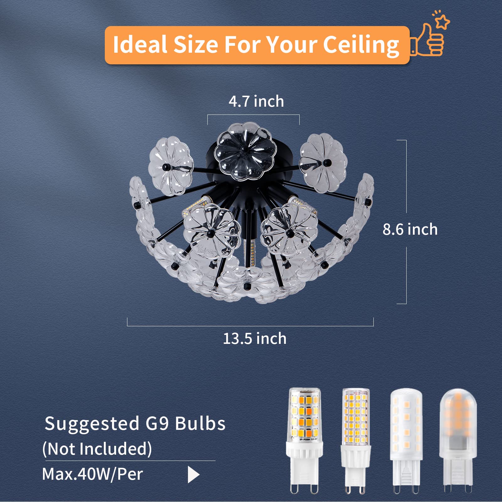 Semi Flush Mount Ceiling Light, Black Metal Flower Ceiling Light Fixtures, 3-Light Farmhouse Close To Ceiling Lamp Fixture For B