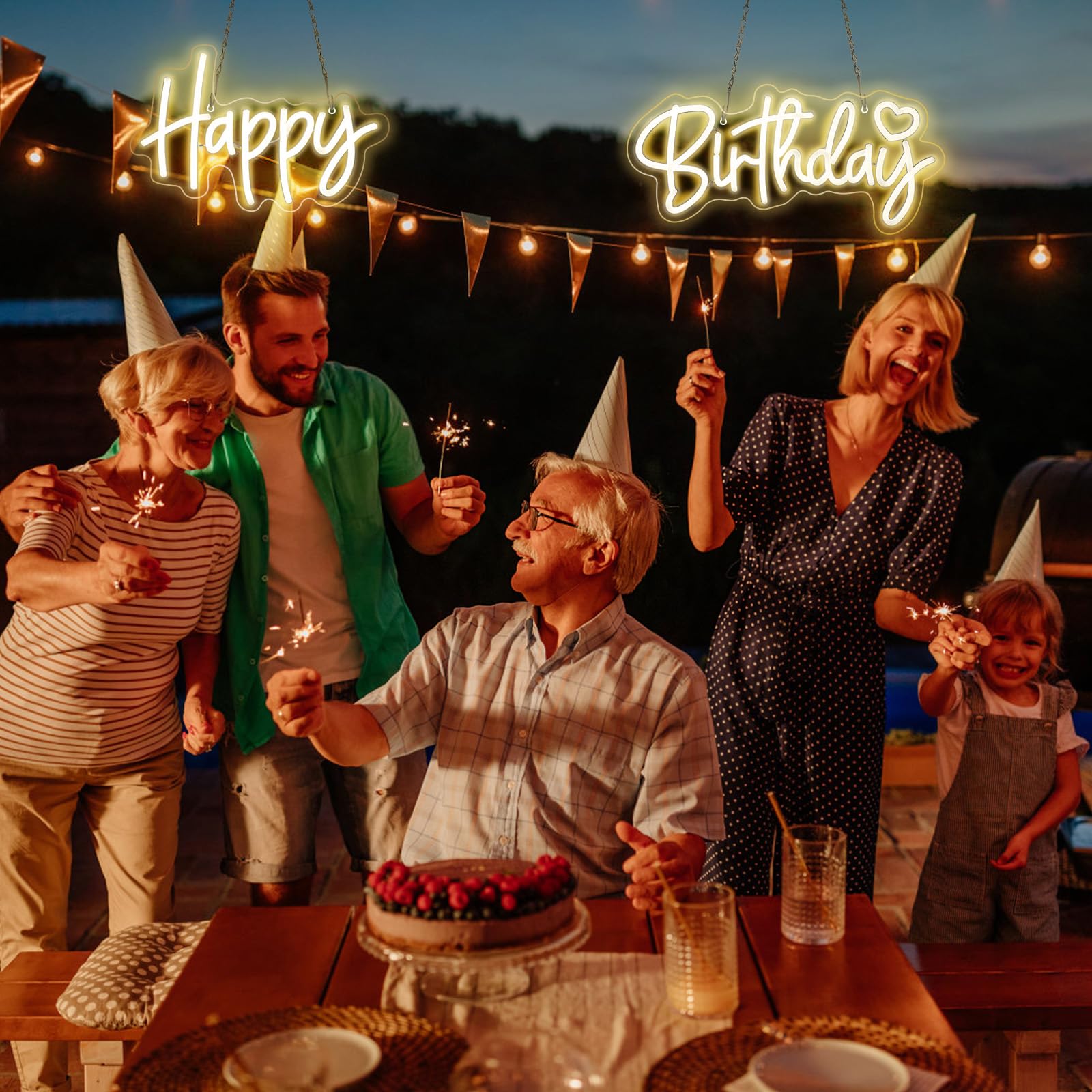 SERBASIC LED Neon Sign Set, Dimmable Warm White Birthday Light, 27.5in x 6in, Transparent Acrylic Panel, Wall Decor for Home & Parties