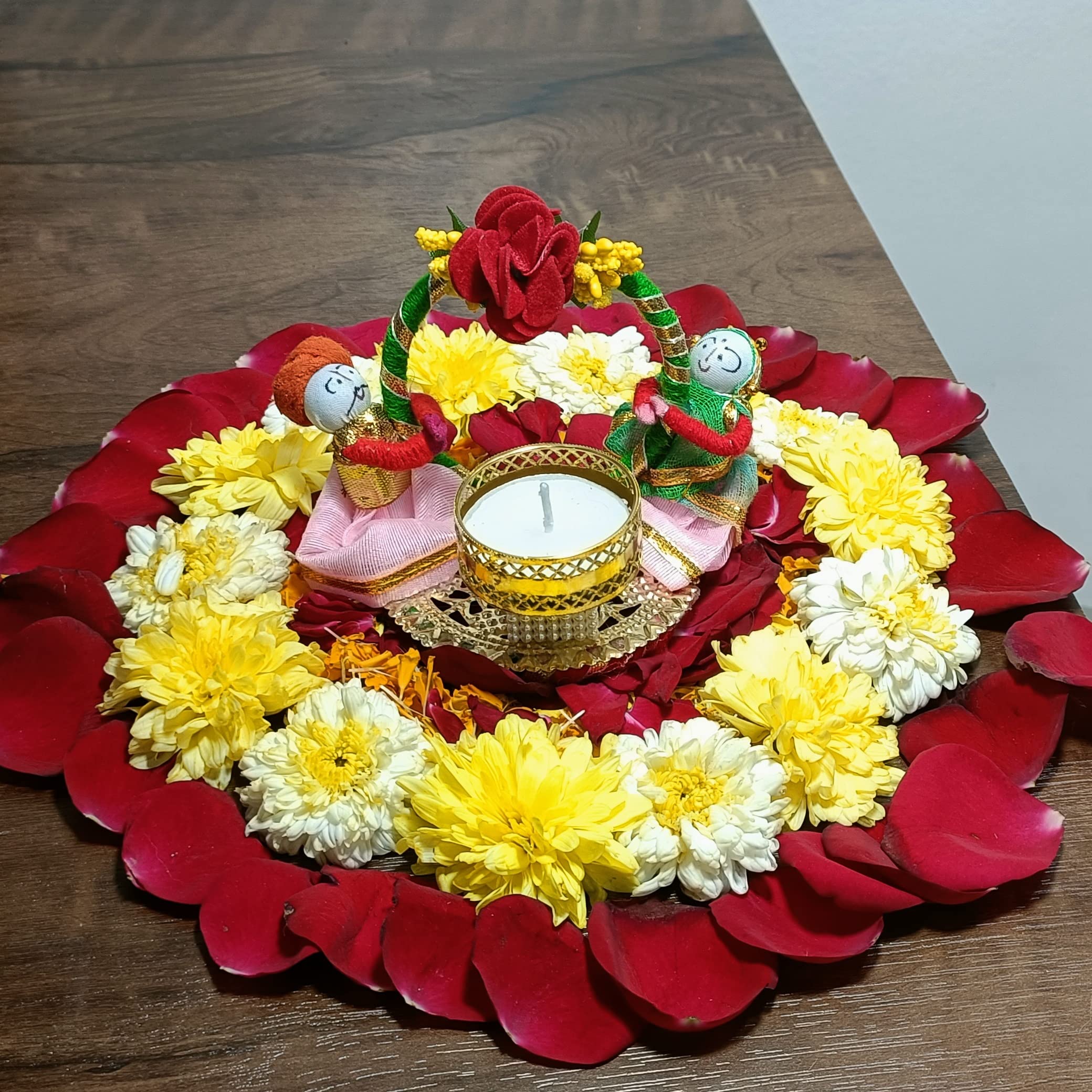 Vibhushita Designer Artificial Flower Decorative Handmade Traditional Oil Wax Diwali Diyas Diva Panati Lamp Light for Diwali Fes