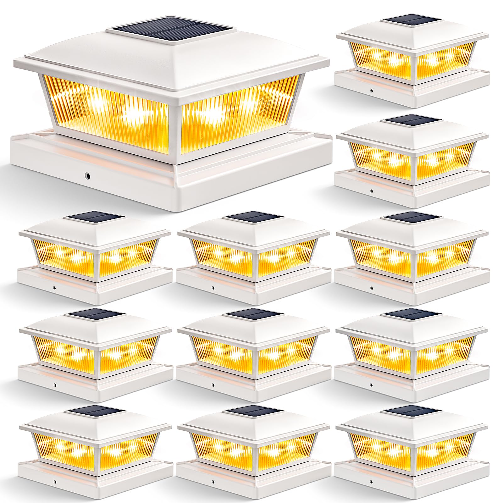 APONUO Solar Post Cap Lights 16 LEDs 2 Lighting Modes for 4x4 5x5 6x6 Posts, Waterproof, White, 12 Pack