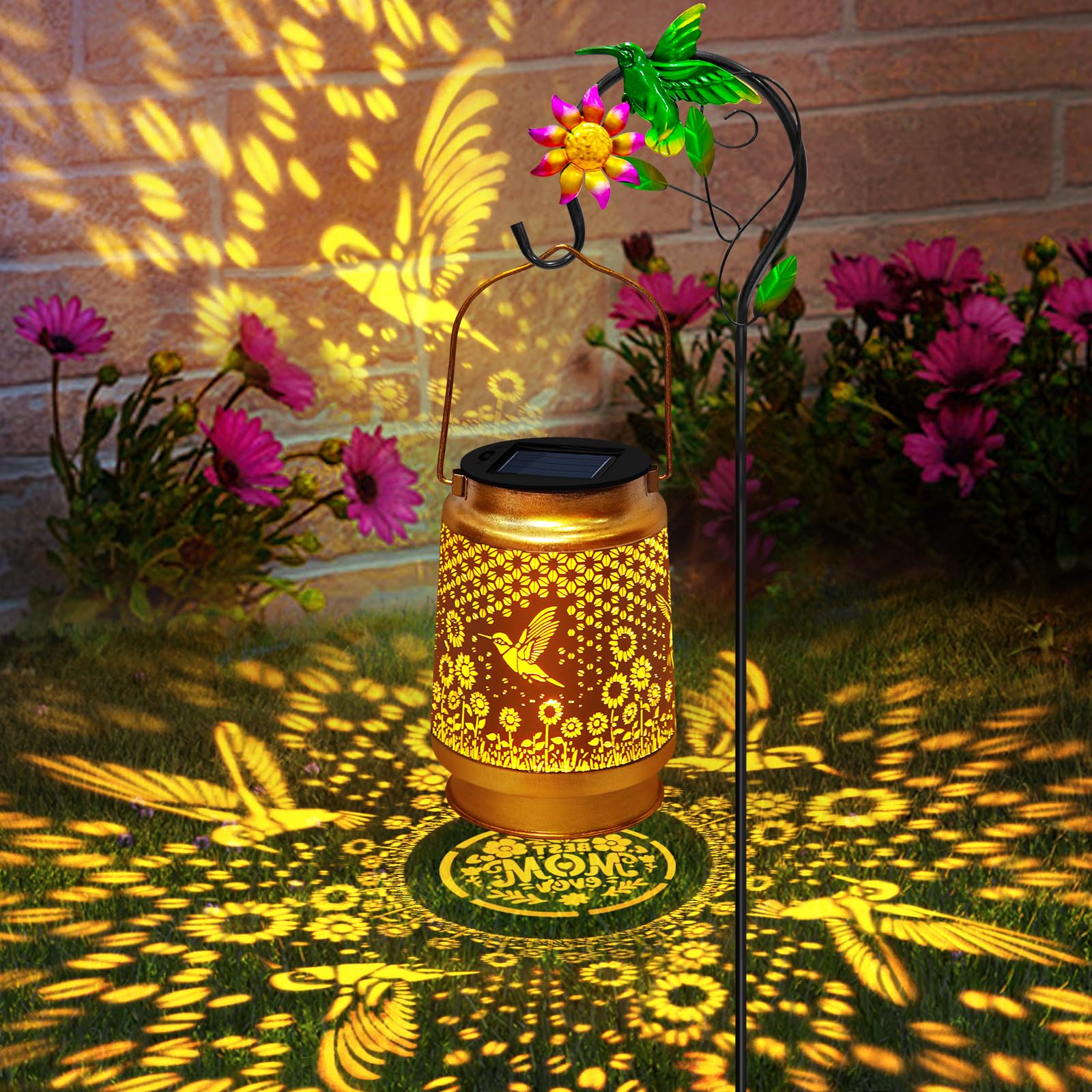 TEDOF Solar Lanterns Outdoor Waterproof Hummingbird Sunflower Solar Lights Garden Decor Gifts for Mom Women Grandma Outdoor Deco