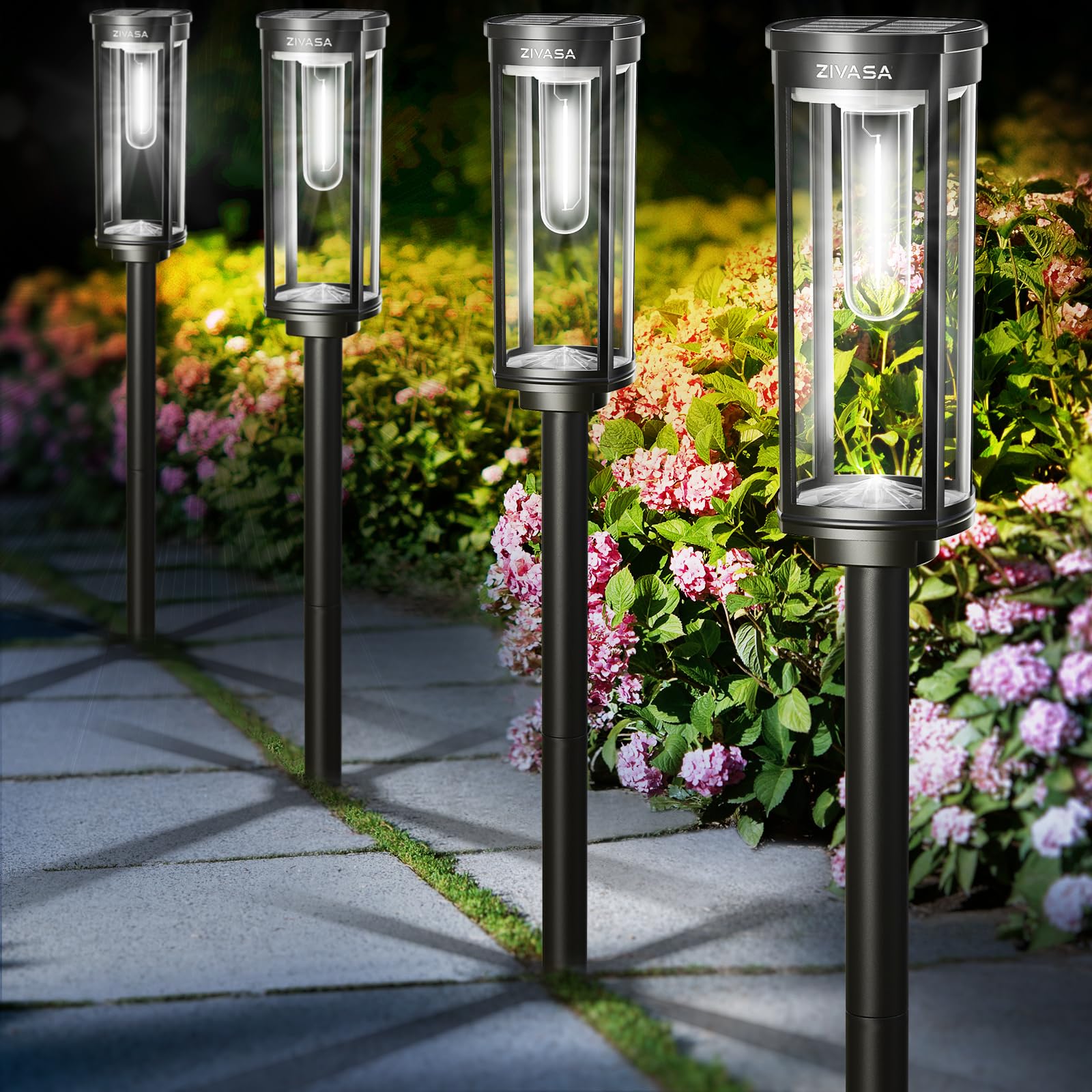 ZIVASA Solar Pathway Lights Outdoor 8Pack, 12H Lasting Solar Powered Path Lights for Outside, IP65 Waterproof Solar Walkway Ligh