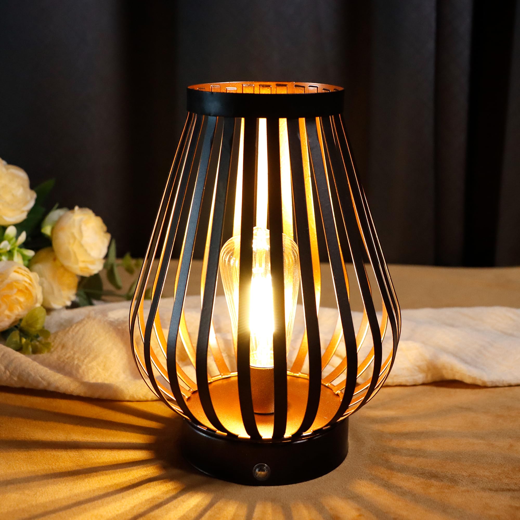 JHY DESIGN Dimmable Touch Bedside Table Lamp 8.5H Rechargeable Battery Powered Lamp with LED Edison Style Bulb Cordless Accent