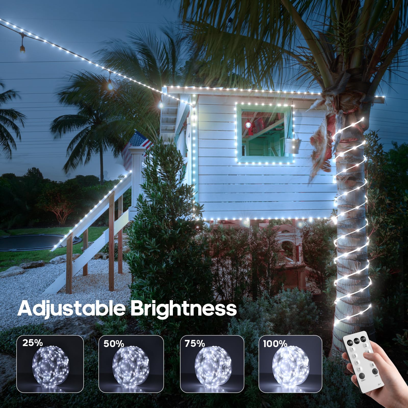 Christmas Twinkle Lights, 206Ft 600 Led Outdoor String Lights, Ip65 Waterproof, 8 Modes, Plug In Timing & Memory Functions, For