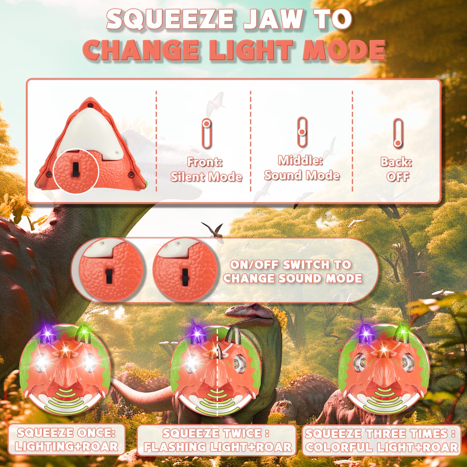 Tigtecgame Dinosaur Headlamp - T-Rex Led Flashlight For Kids, Camping & Outdoor Fun