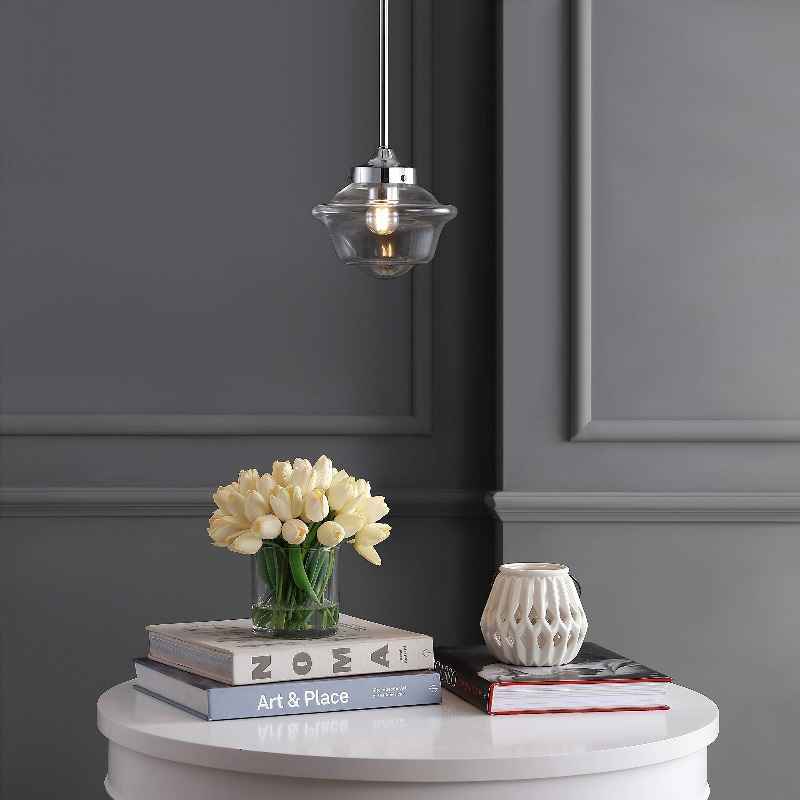 Jonathan Y Jyl3516B Kurtz 7.25'' Adjustable Drop Metal/Glass Led Pendant Contemporary Transitional Dimmable Dining Room Living R