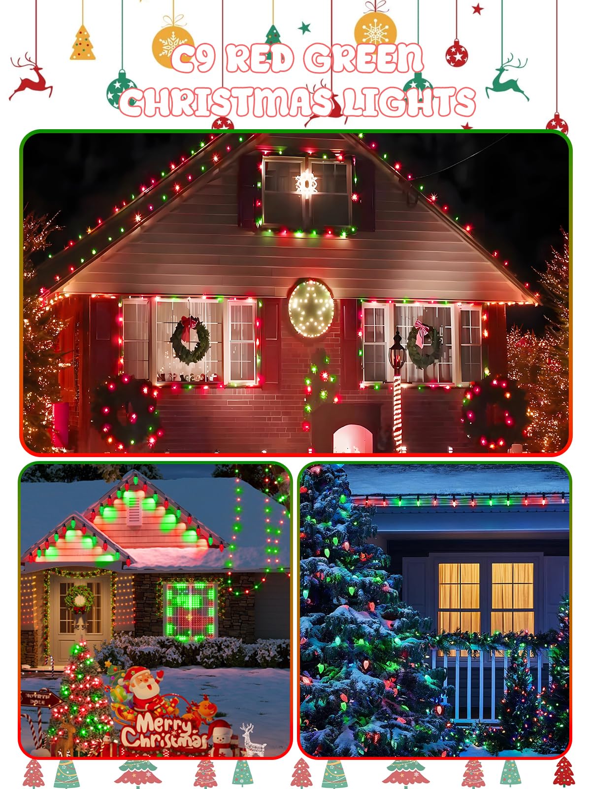 2-Pack Connectable C9 Christmas Lights Outdoor Indoor  66 Ft 100 Led Christmas String Lights Plug In With 8 Modes & Timer  Waterproof Fairy Twinkle Light For Xmas Tree Yard Decorations (Red And Green)