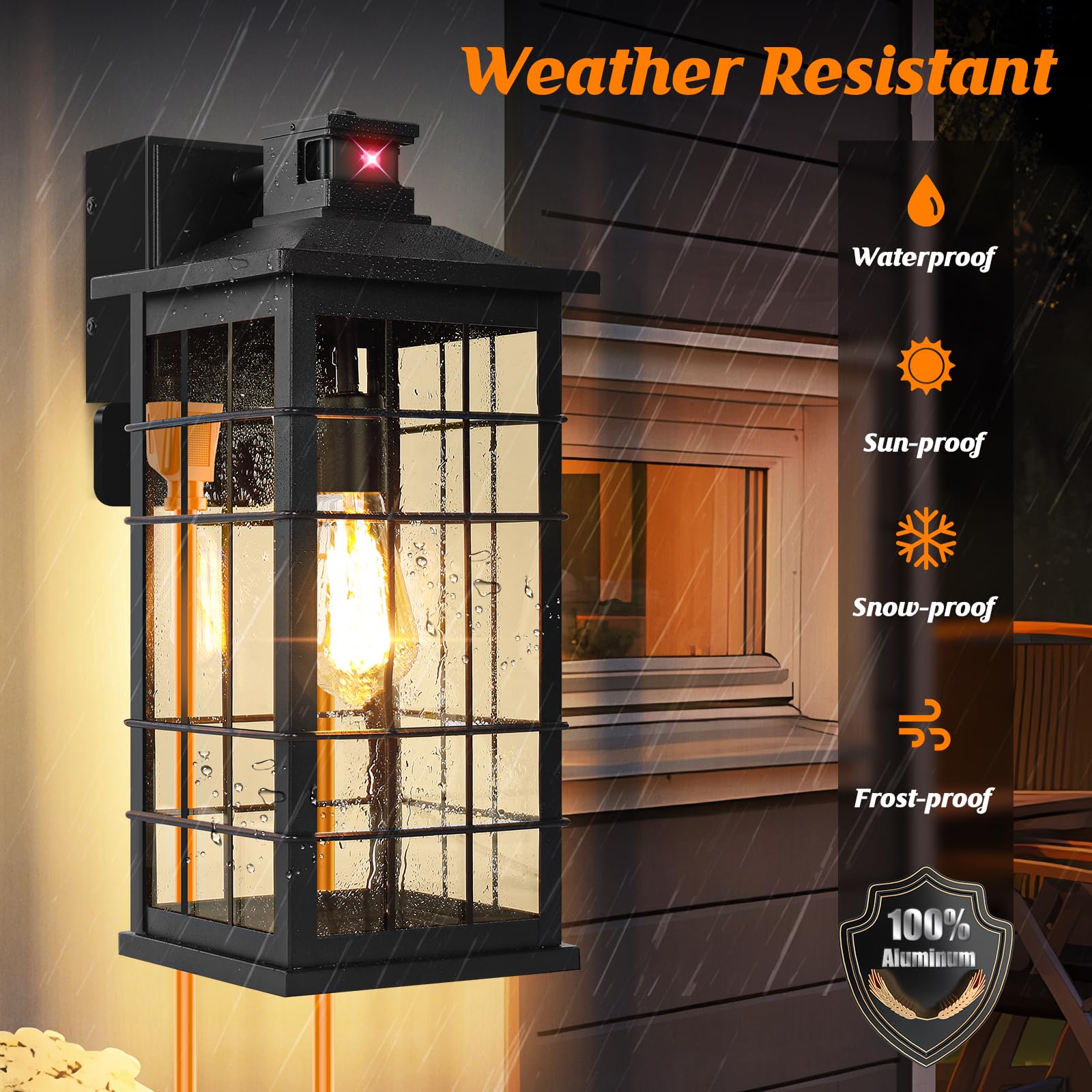 18Inch Large Motion Sensor Porch Lights With Gfci Outlets, Dusk To Dawn Black Outdoor Wall Light Fixtures, 3 Modes Exterior Ligh