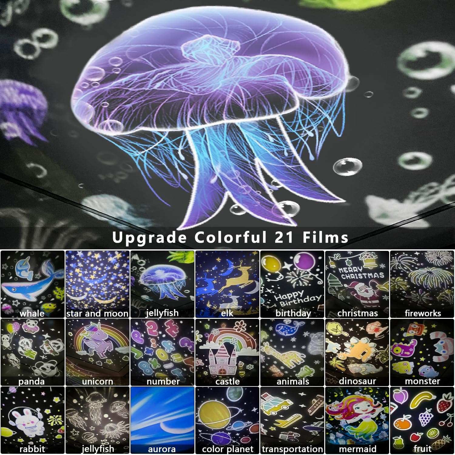 LytRdIt 21 Sets of Films, Night Lights for Kids, Star Galaxy Projector, Bedroom, Ceiling, Star Projector with 360 Rotating for B