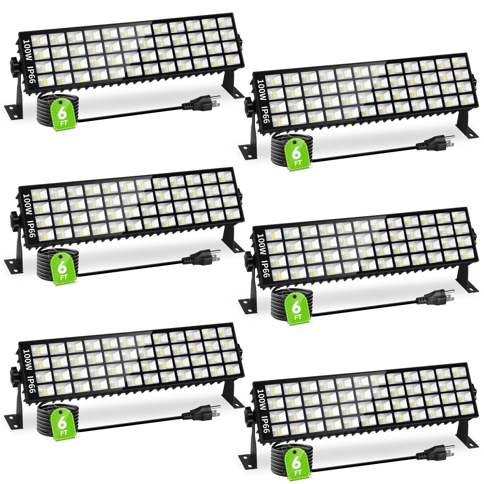 6 Pack LED Shop Lights, 100W 11000LM Plug in Garage Light with 6FT Power Cord, IP66 Waterproof Work Bench Shop Lights for Garage