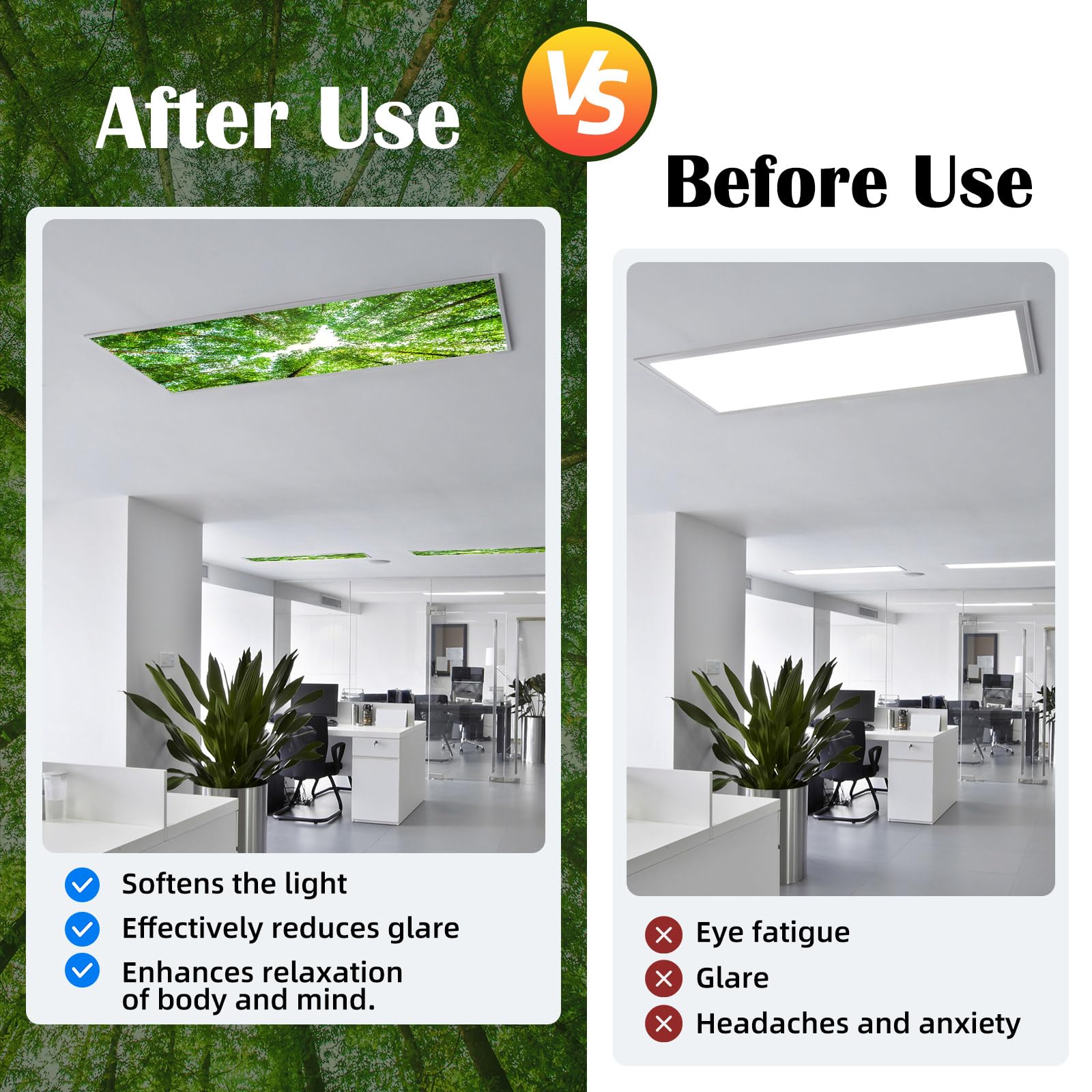 Angsylth 8 Pcs Fluorescent Light Covers - 4 X 2 Feet Light Covers For Classroom, Magnetic Light Filters For Office, Hospitals, H