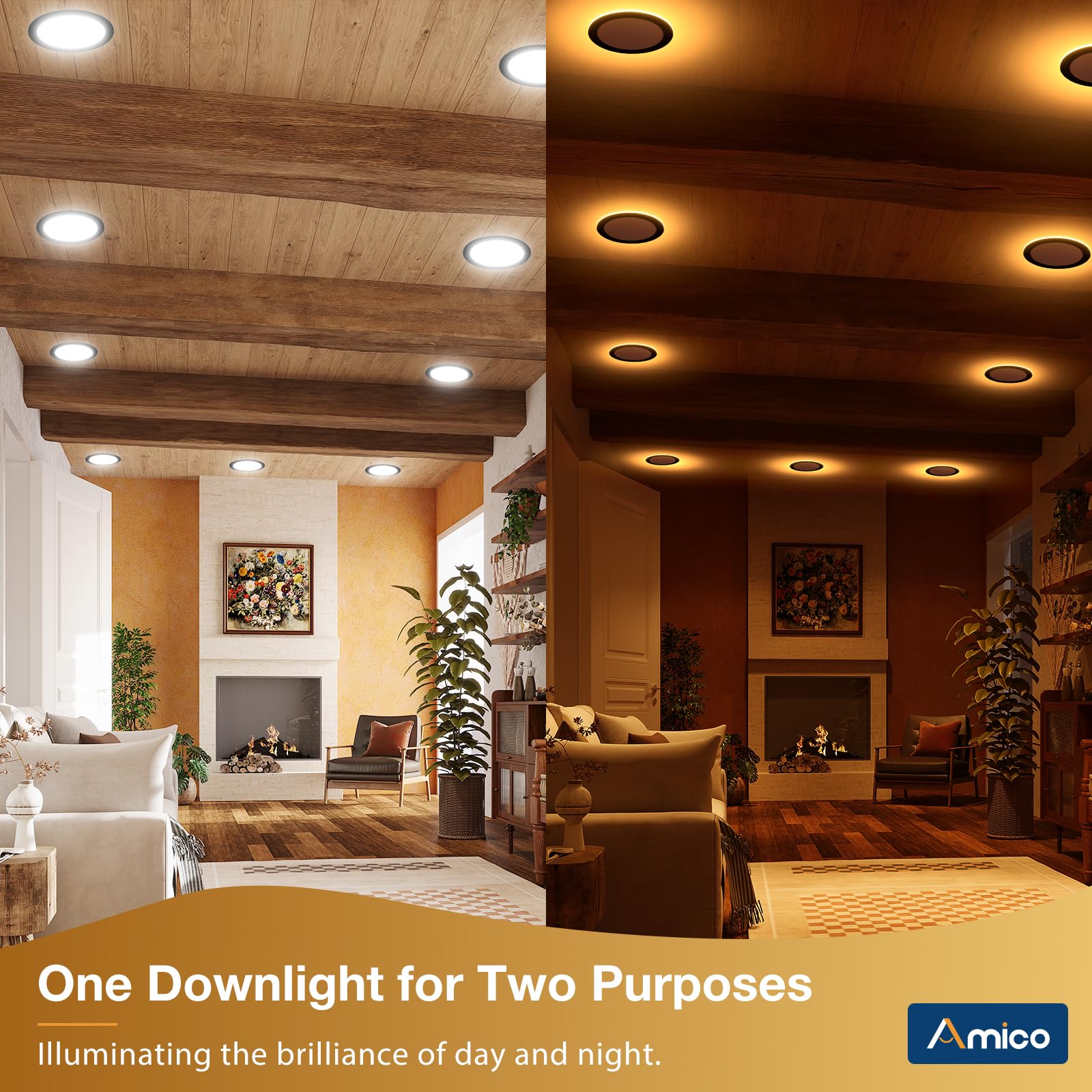 Amico 12 Pack Black 4 Inch 5Cct Led Recessed Ceiling Light With Night Light, 2700K/3000K/3500K/4000K/5000K Selectable Ultra-Thin