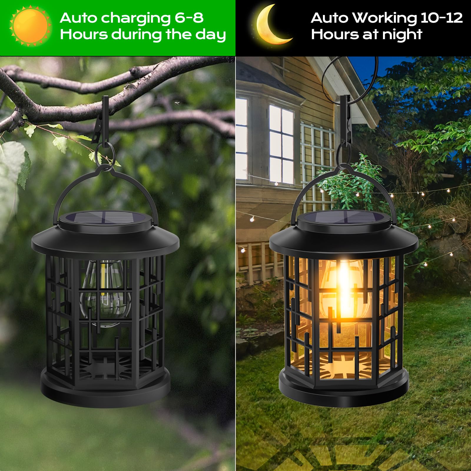 Donline Outdoor Solar Lanterns, Solar Powered Lanterns Lighting Led Lantern Bulb Decorative For Patio Porch Fence Garden Lawn, 4